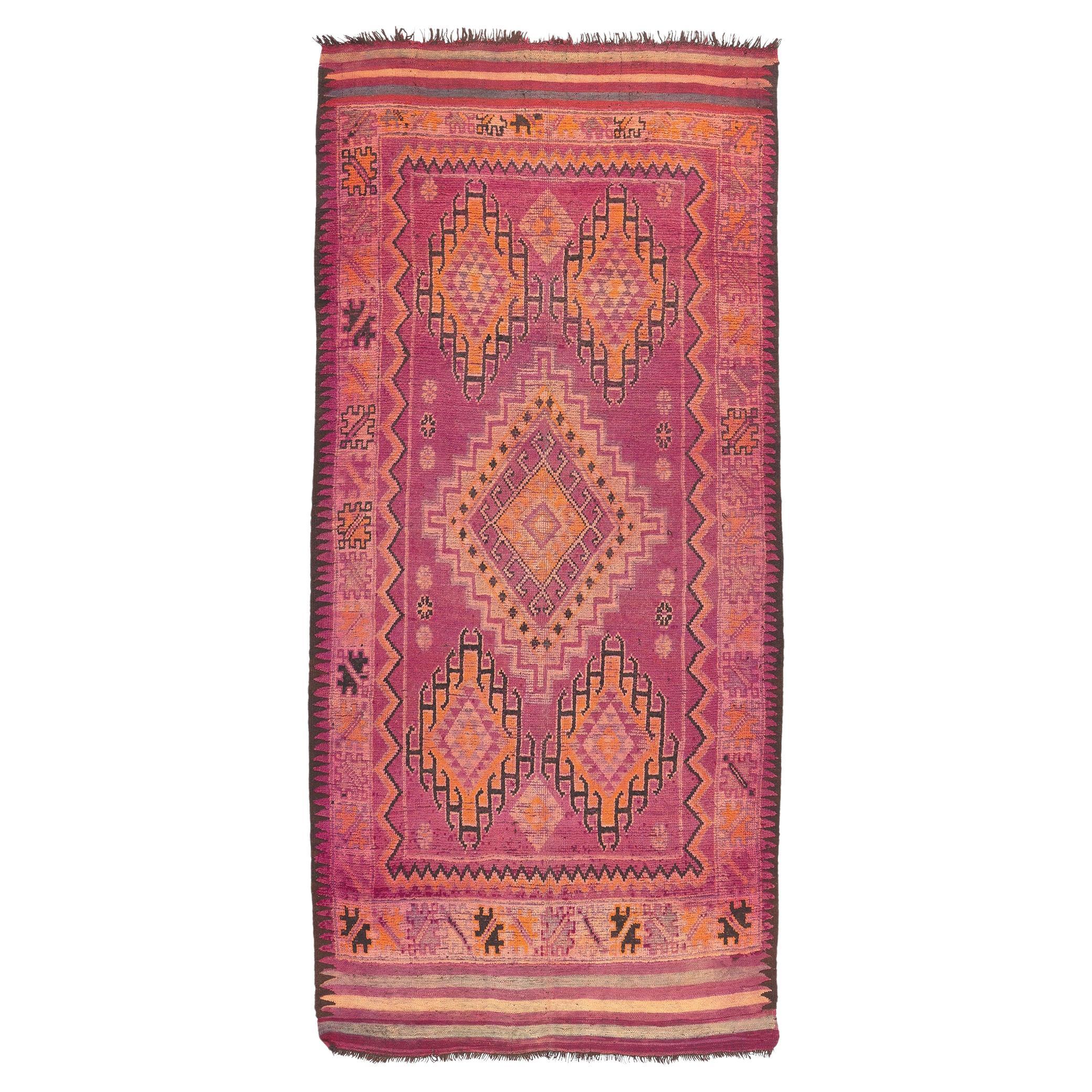 Vintage Boujad Moroccan Rug, Cozy Nomadic Charm Meets Bohemian Rhapsody For Sale