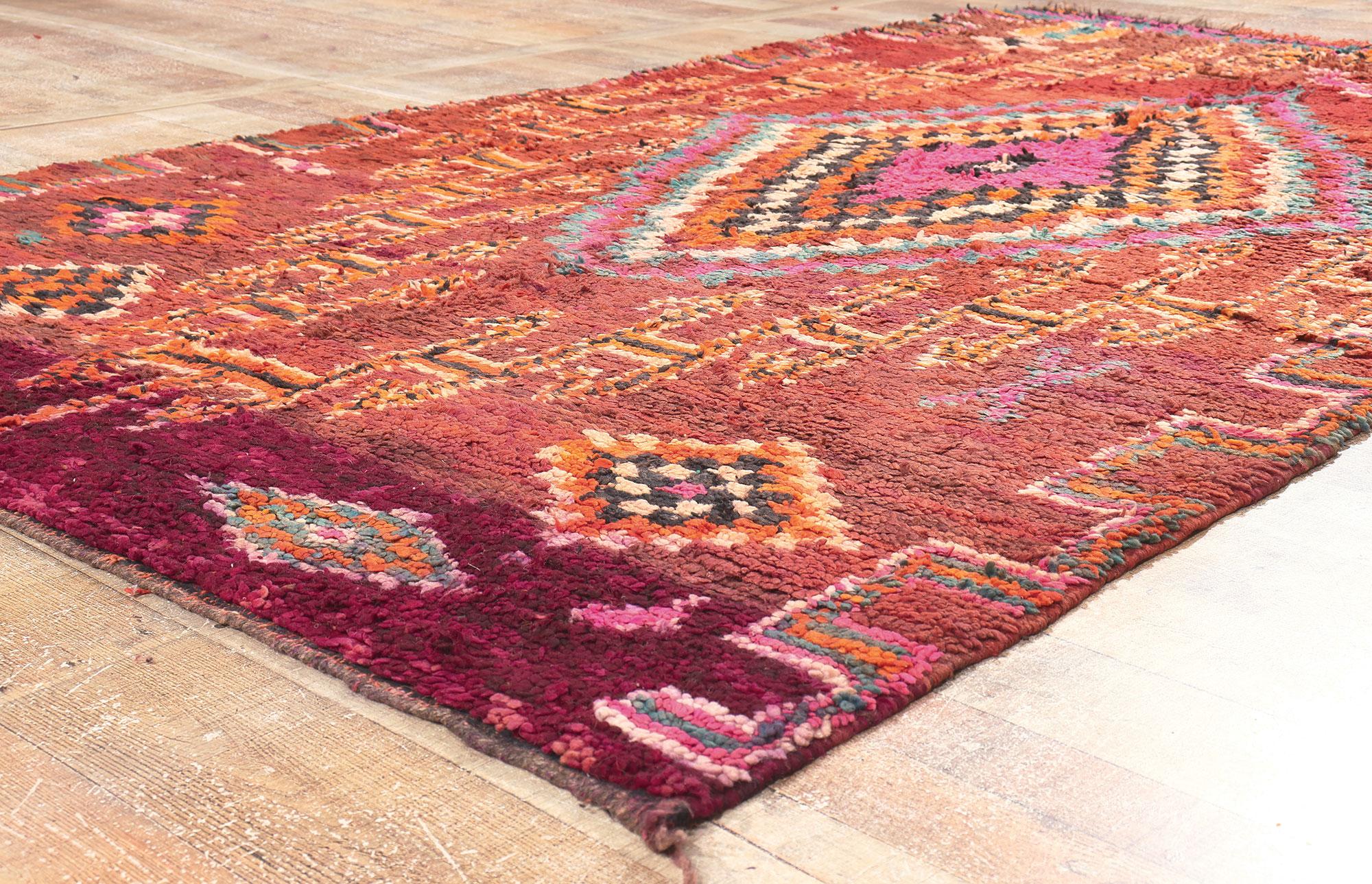 Vintage Boujad Moroccan Rug, Tribal Enchantment Meets Boho Jungalow In Good Condition For Sale In Dallas, TX