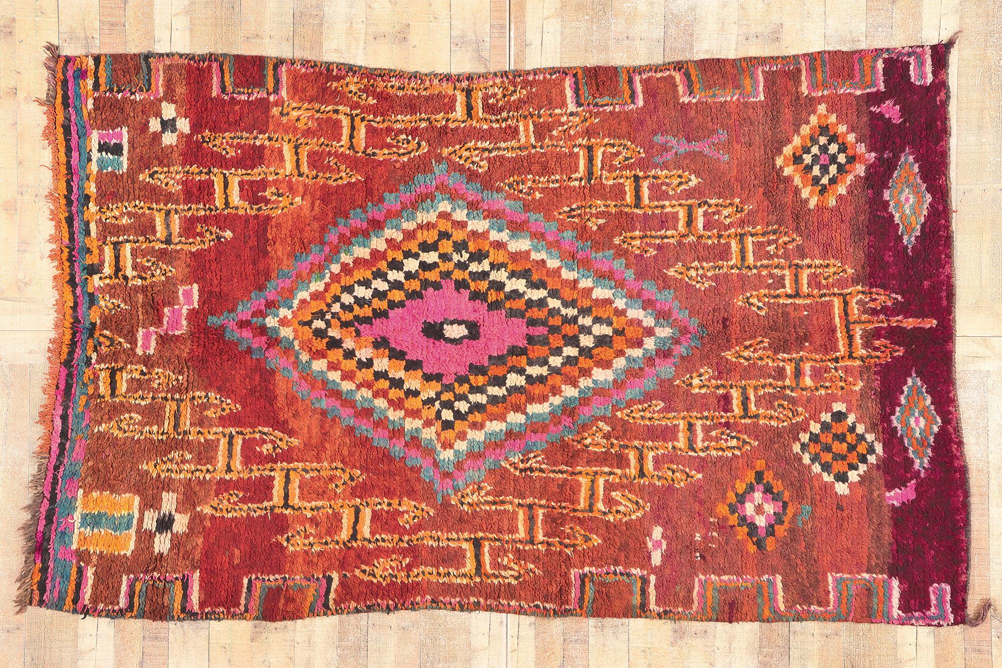 Wool Vintage Boujad Moroccan Rug, Tribal Enchantment Meets Boho Jungalow For Sale