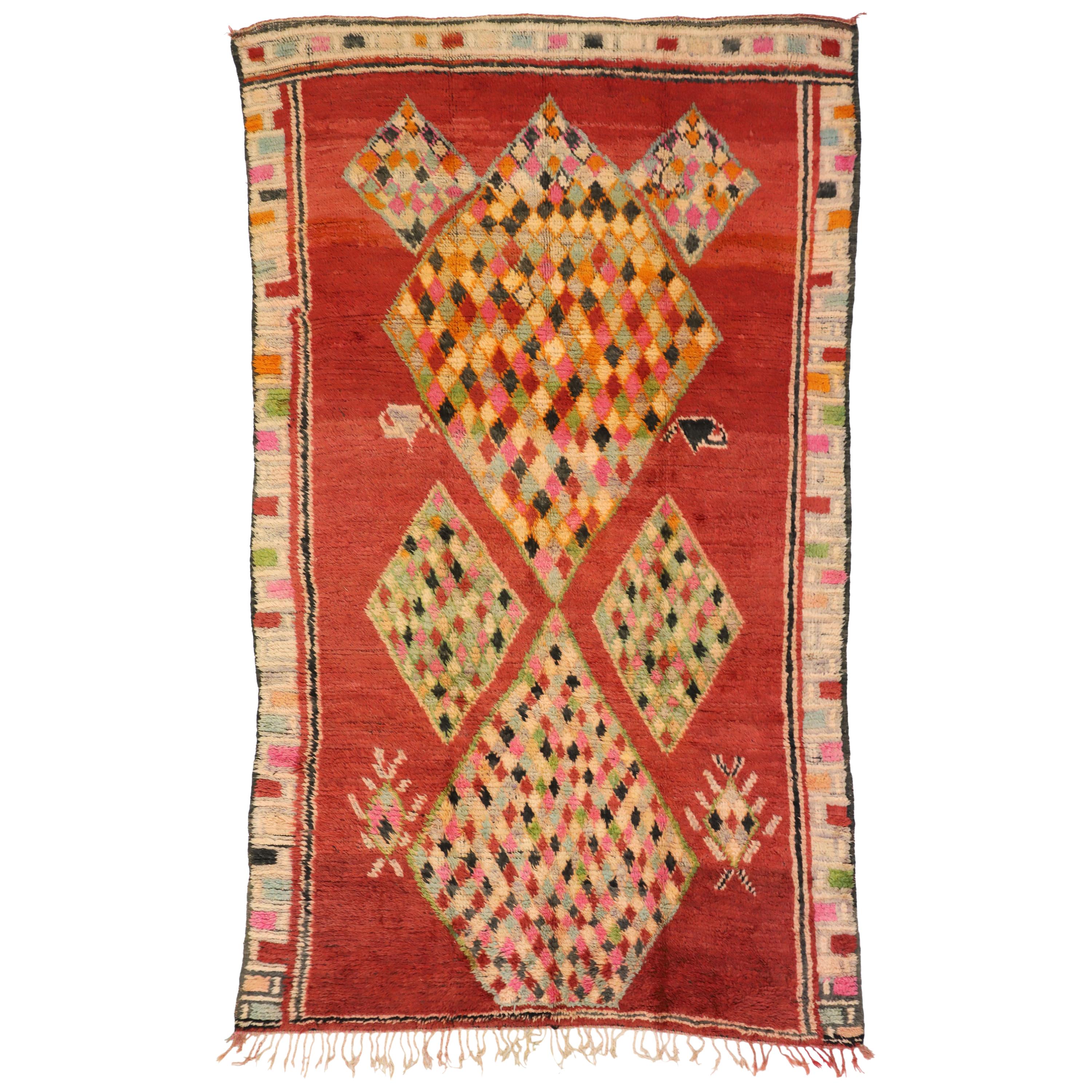 Vintage Moroccan Boujad Rug with Tribal Style, Colorful Moroccan Berber