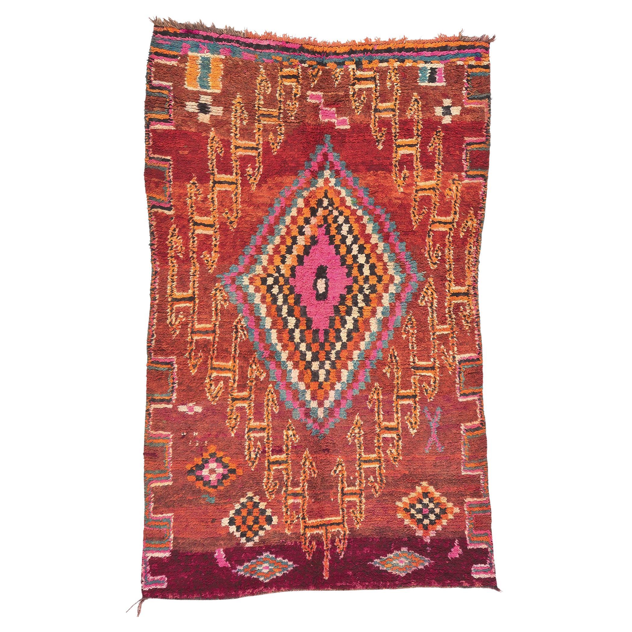 Marokkanischer Boujad-Teppich im Vintage-Stil, Stammeskunst-Enchantment trifft auf Boho Jungalow