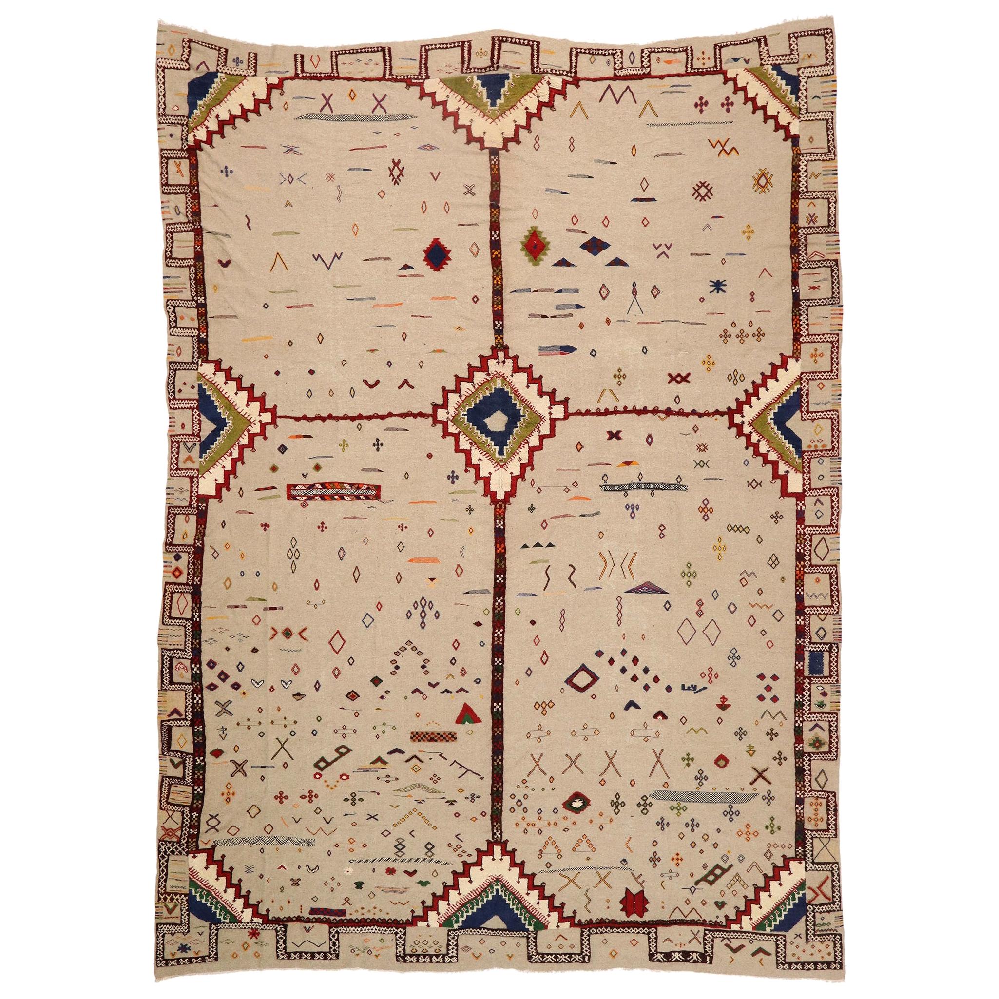 Vintage Berber Moroccan FlatWeave Kilim Glaoui Rug with Modern Tribal