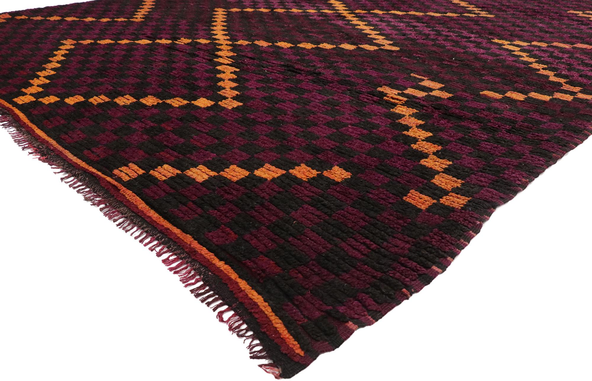 20202 Vintage Talsint Moroccan Rug, 06'02 x 15'04. Talsint rugs, originating from the Figuig area within the Aït Bou Ichaouen region of eastern Morocco, particularly nestled in the remote Atlas Mountains, are renowned for their traditional Berber