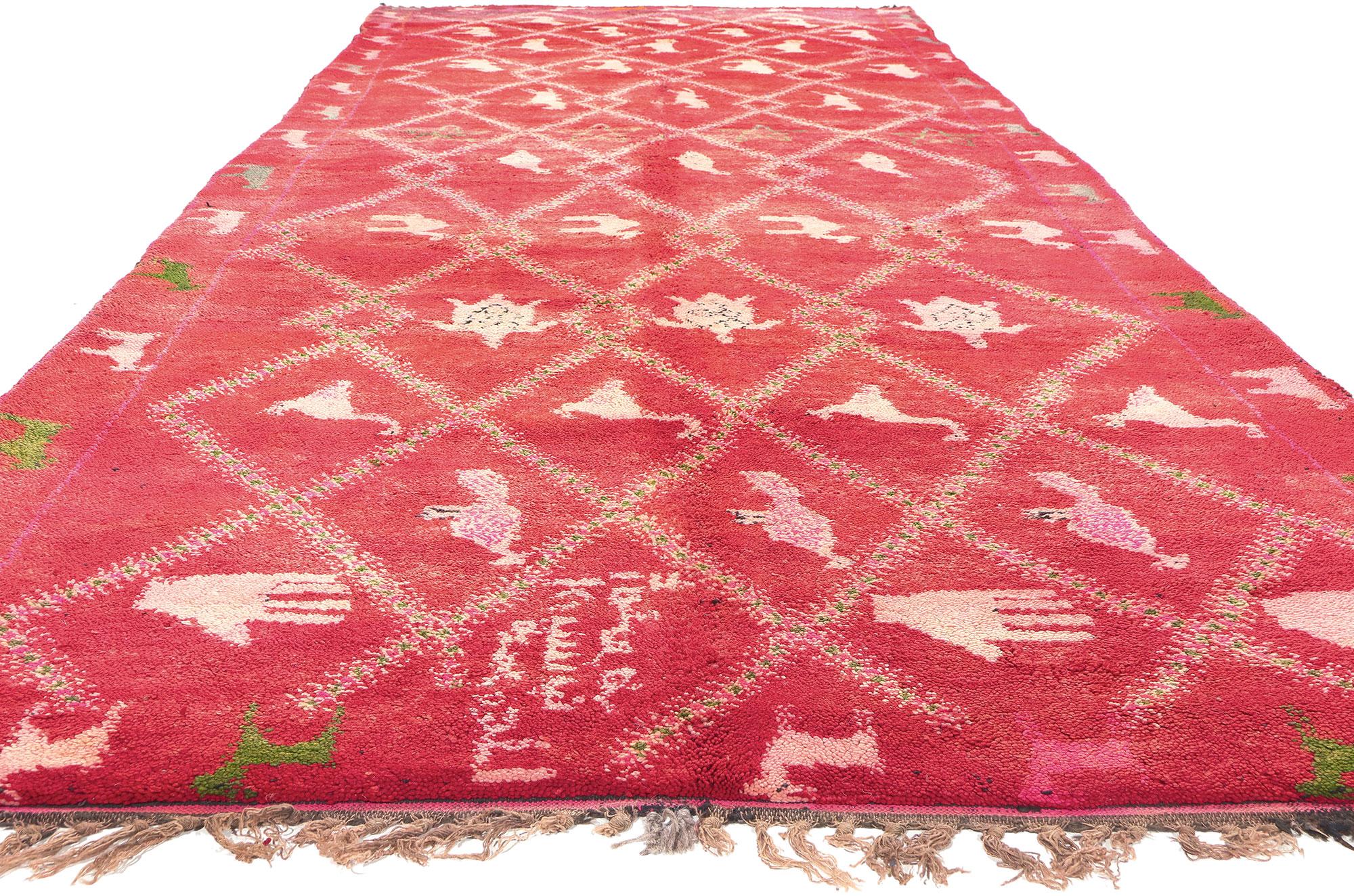Hand-Knotted Vintage Berber Moroccan Rug, Tribal Enchantment Meets Nomadic Charm For Sale