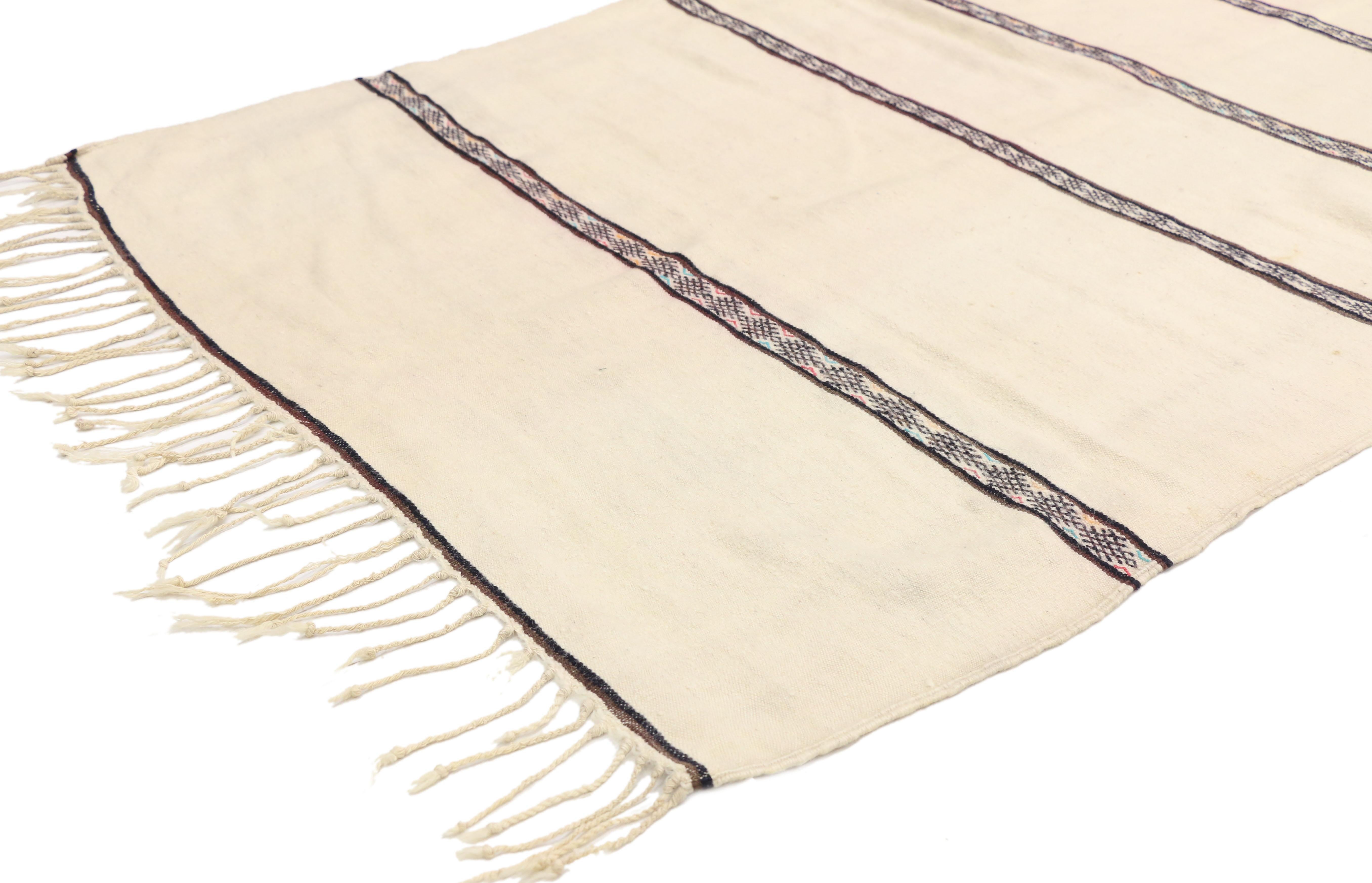 Wool Vintage Berber Moroccan Handira Kilim Rug with Bohemian Tribal Style, Flat-Weave For Sale