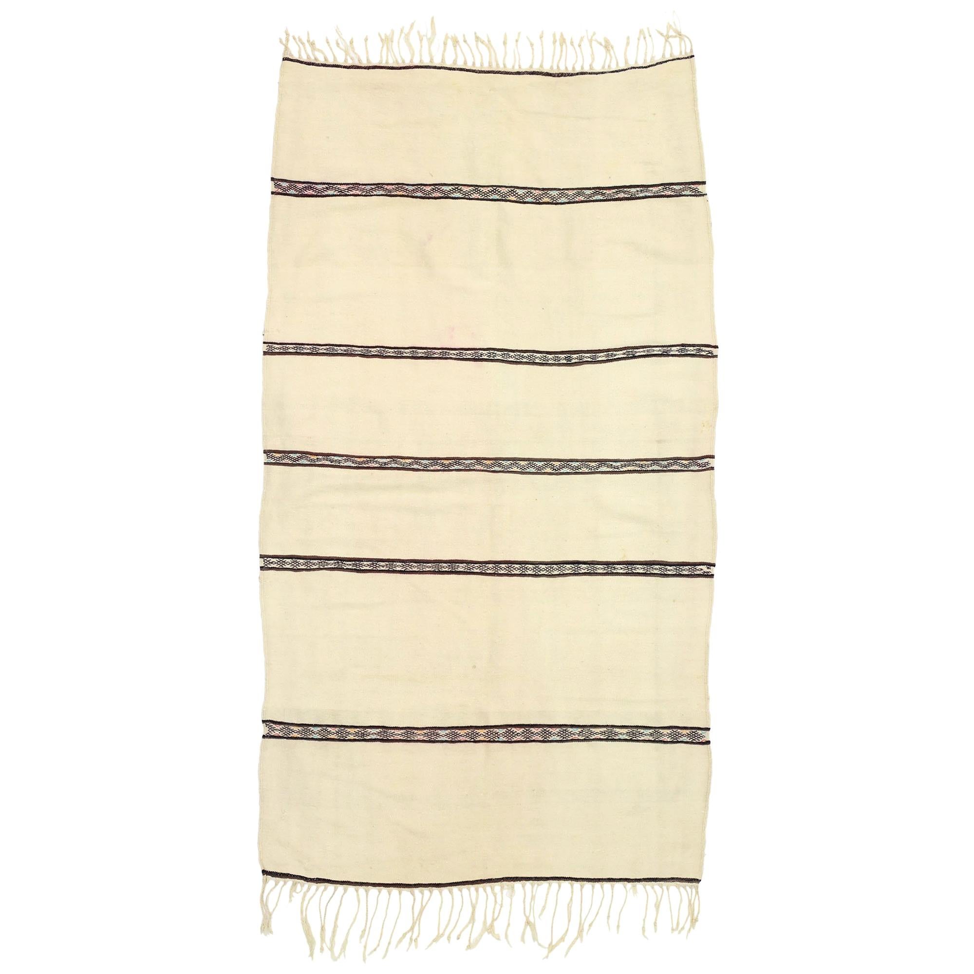 Vintage Berber Moroccan Handira Kilim Rug with Bohemian Tribal Style, Flat-Weave For Sale