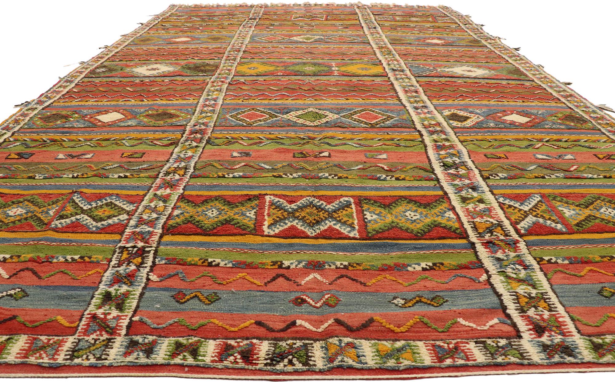 Hand-Woven Vintage Berber Moroccan Kilim Glaoui Rug with Modern Tribal Style