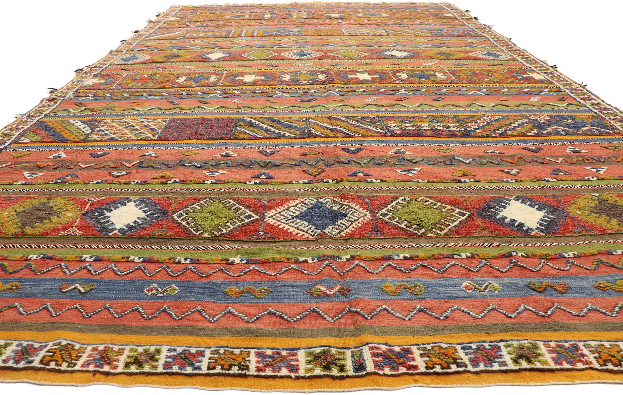 Embroidered Vintage Berber Moroccan Kilim Glaoui Rug with Modern Tribal Style