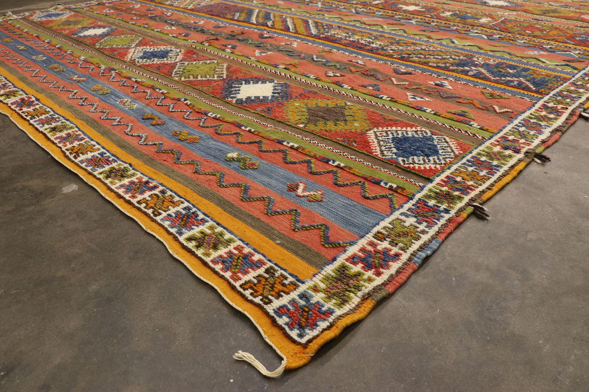 Wool Vintage Berber Moroccan Kilim Glaoui Rug with Modern Tribal Style