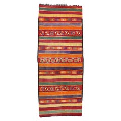 Vintage Berber Moroccan Kilim High-Low Texture Rug with Lodge Cabin Style