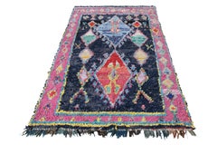 Vintage Berber Kilim in Blue, Pink Geometric Lozenge Pattern by Rug & Kilim