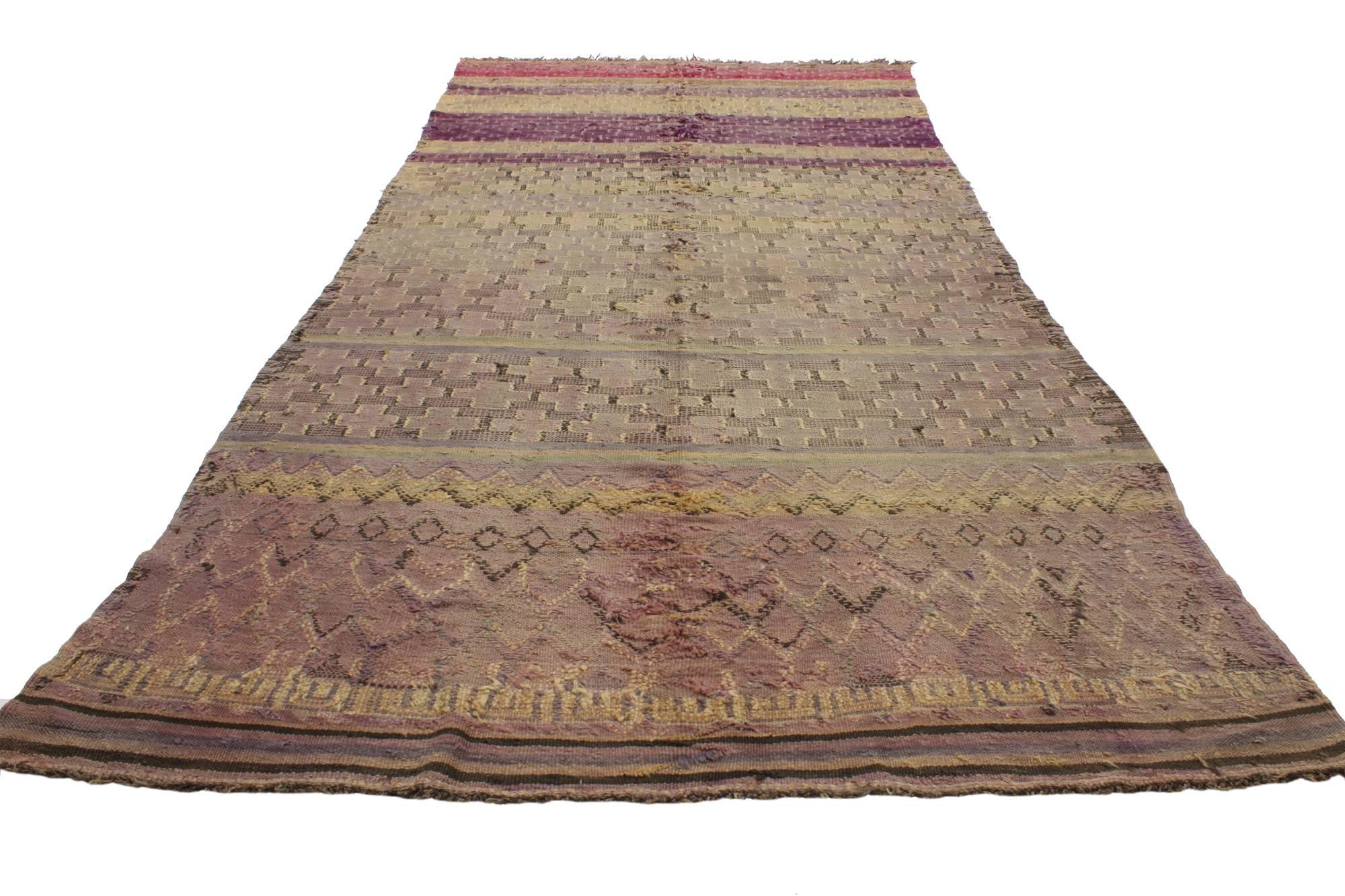 Hand-Woven Vintage Berber Moroccan Kilim Flatweave Rug with Boho Chic Tribal Style For Sale