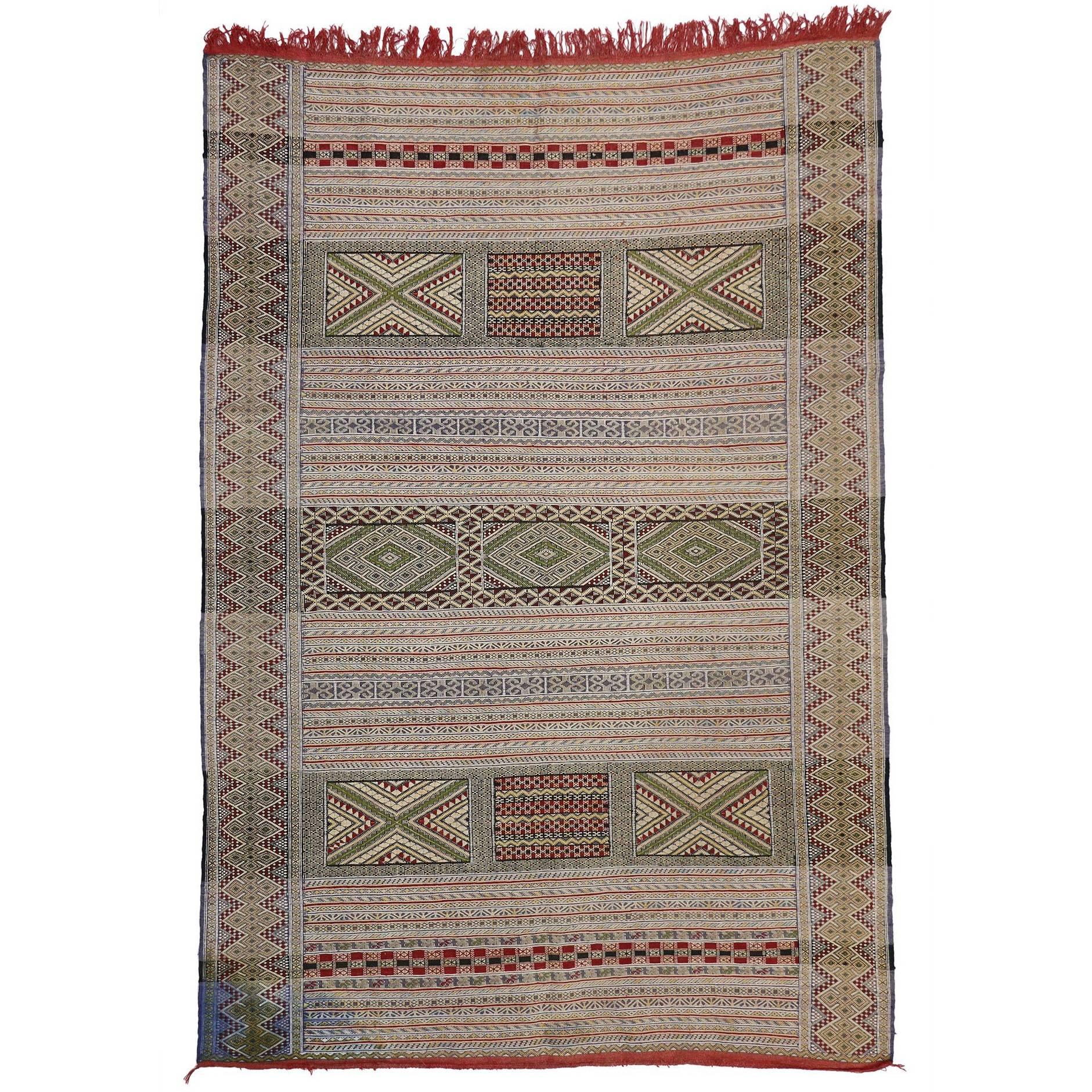 Vintage Berber Moroccan Kilim Rug, Flat-Weave Tribal Rug For Sale