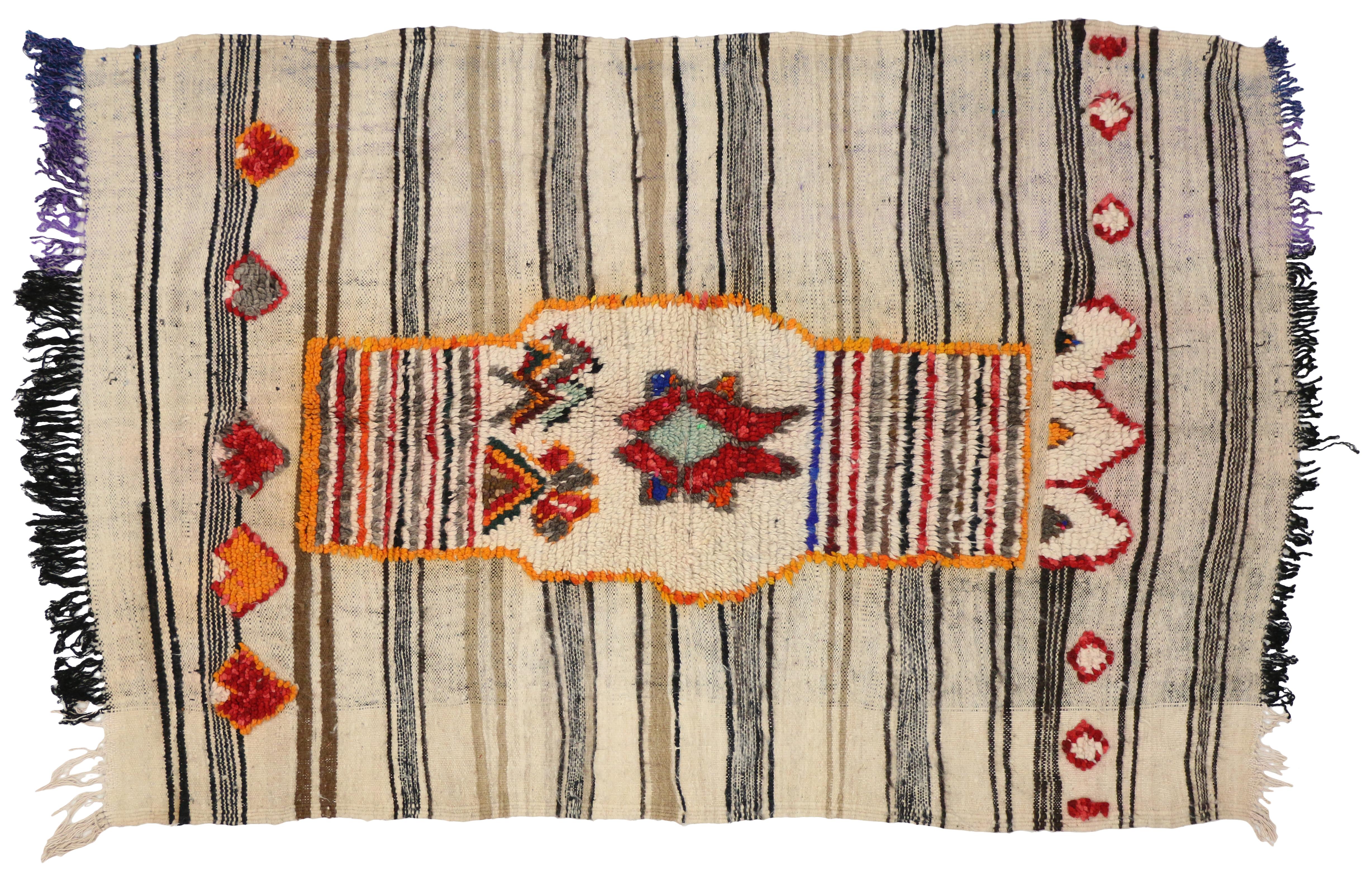 Vintage Berber Moroccan Kilim Rug, High and Low Texture Rug In Good Condition In Dallas, TX