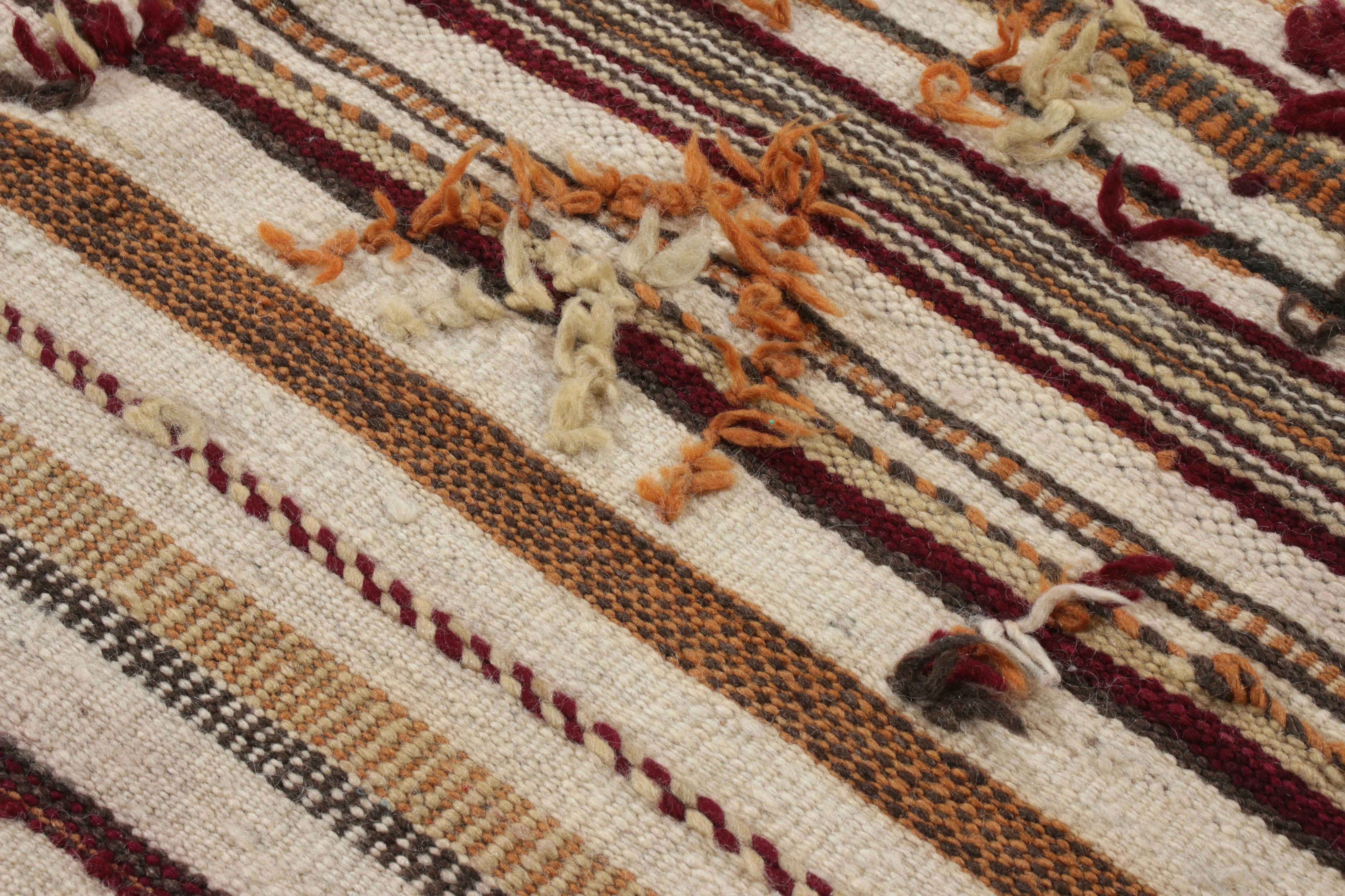 Moroccan Vintage Berber rug in Beige-Brown, High-Low Geometric Pattern by Rug & Kilim For Sale