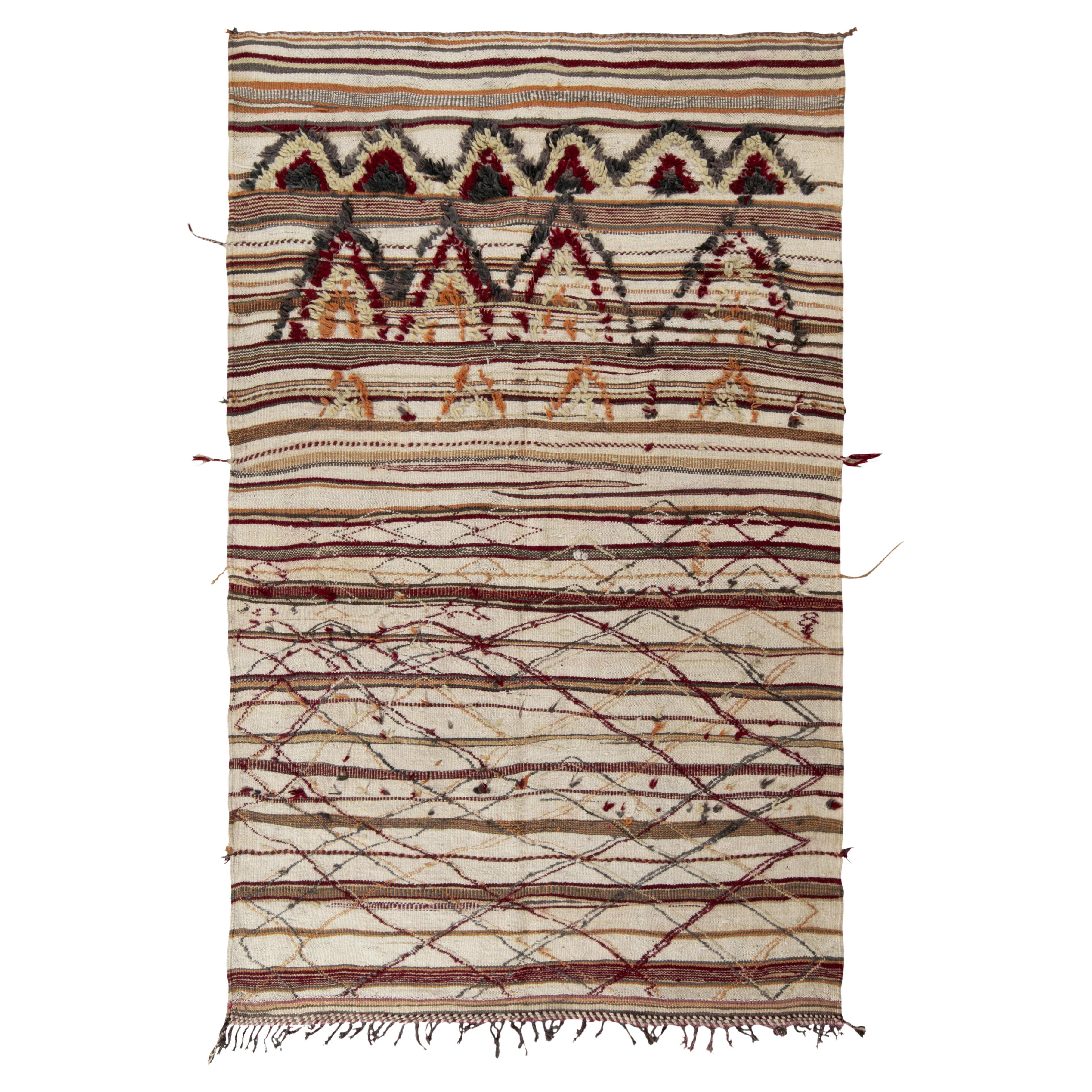Vintage Berber rug in Beige-Brown, High-Low Geometric Pattern by Rug & Kilim For Sale