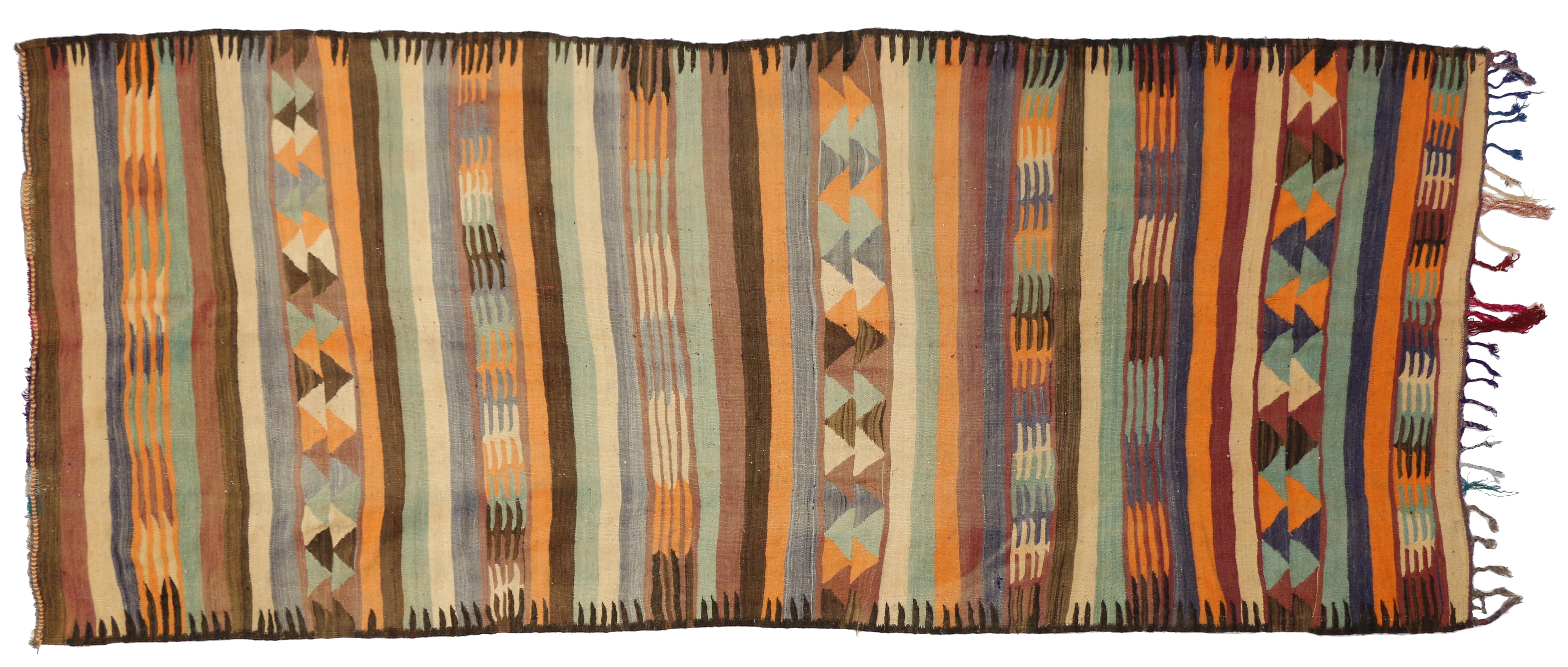 XX secolo Tappeto Kilim berbero marocchino vintage con stile cabinato moderno, Rug & Kilim a trama piatta in vendita