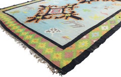 Vintage Berber Moroccan Kilim Rug with Boho Biomorphic and Anthropomorphic Style