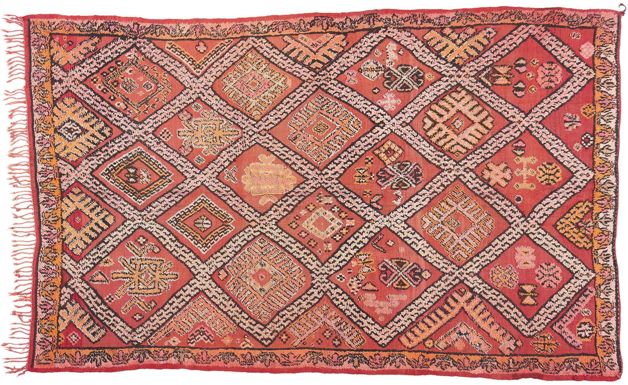 Vintage Taznakht Moroccan Kilim Rug, Tribal Allure Meets Southwest Boho Chic For Sale 3