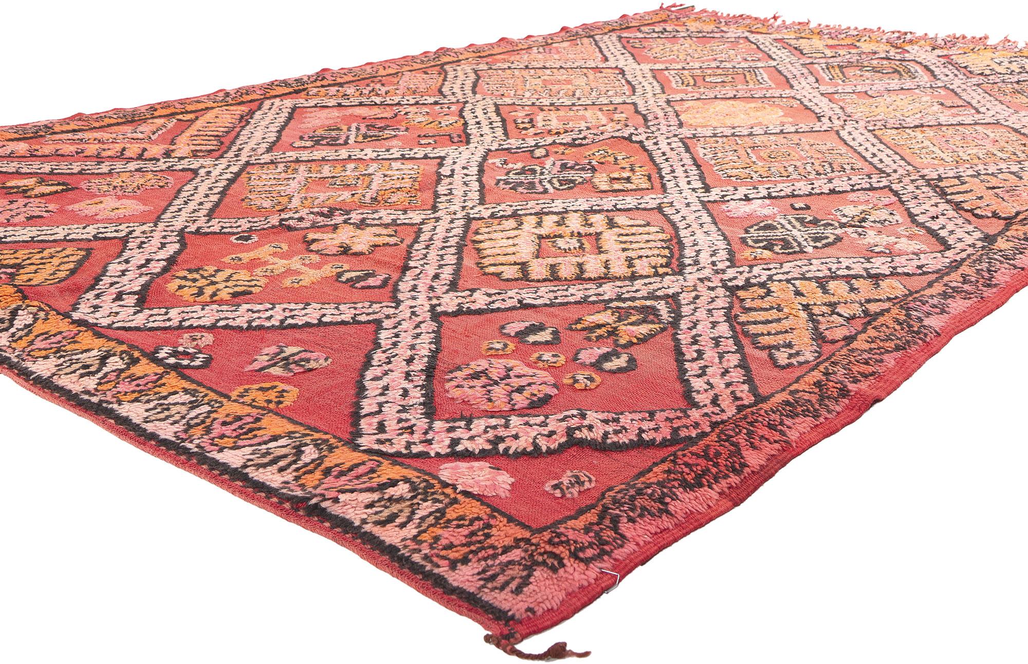 20369 Vintage Taznakht Moroccan Kilim Rug, 05'10 x 09'05. 

Behold the timeless beauty of this vintage Taznakht Moroccan kilim rug, a testament to distinctive weaving styles that seamlessly blend knotting and flat weaving, giving rise to mesmerizing