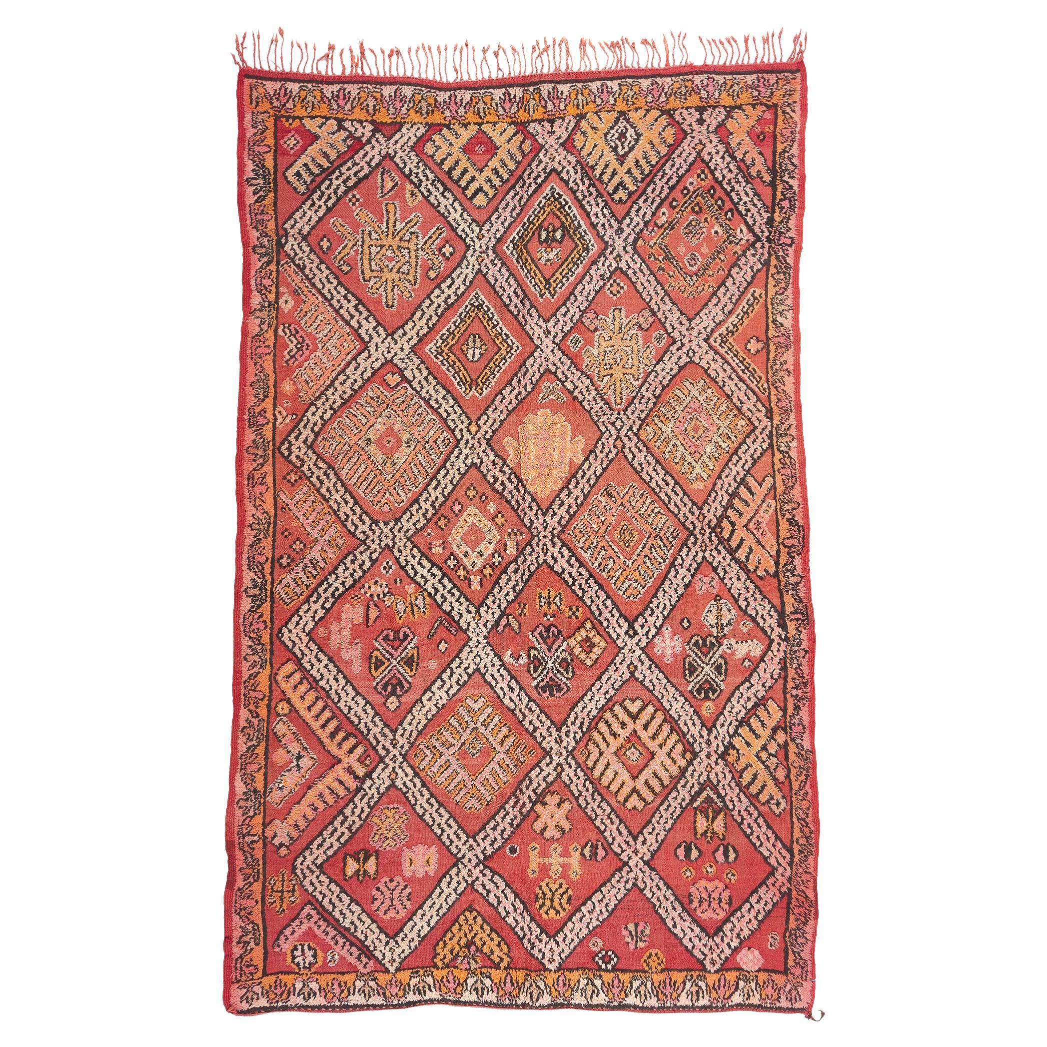 Vintage Taznakht Moroccan Kilim Rug, Tribal Allure Meets Southwest Boho Chic For Sale
