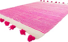 1980's Berber Moroccan Kilim Rug with Hot Pink Stripes