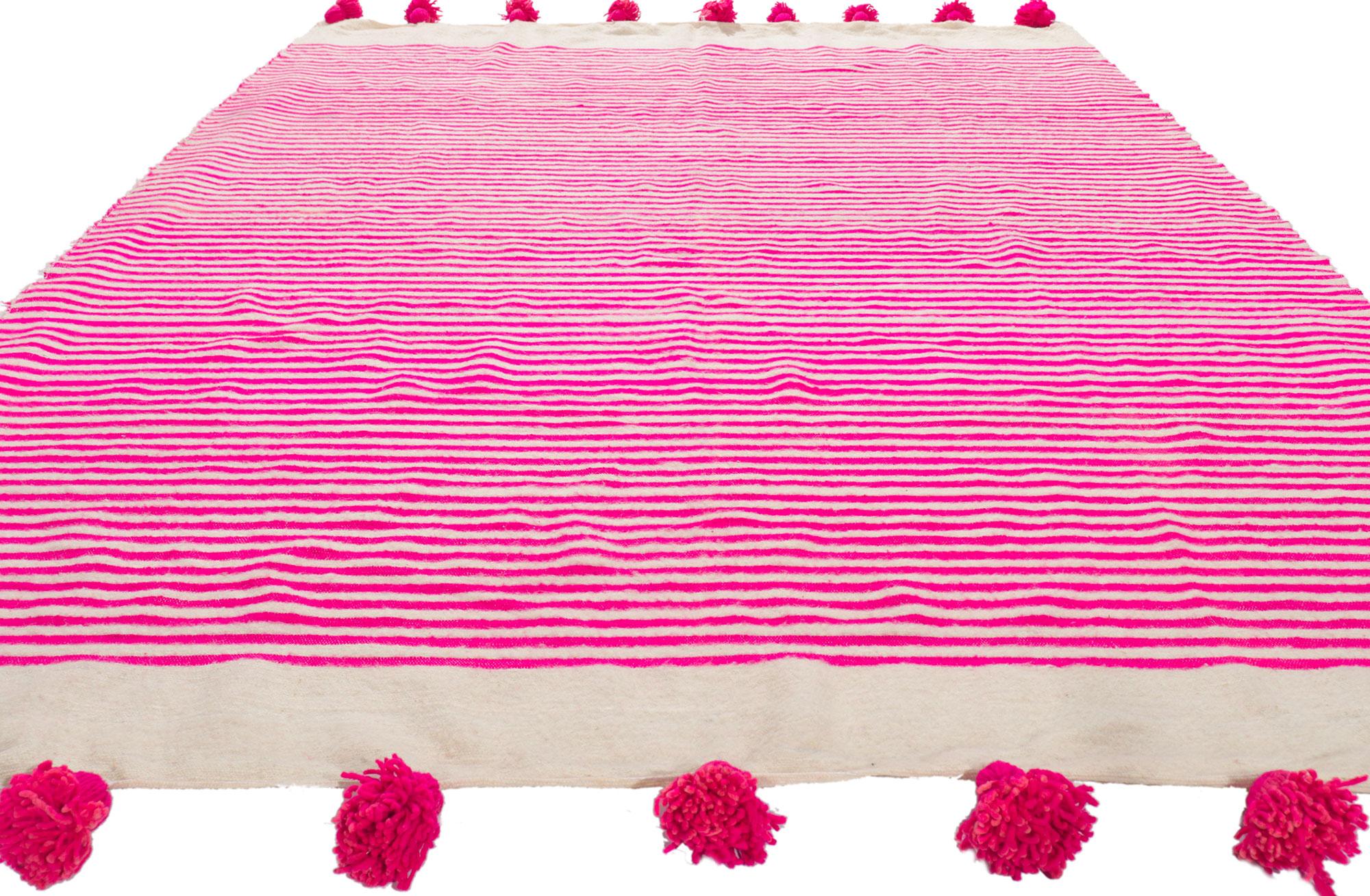 Bohemian Vintage Berber Moroccan Kilim Rug with Hot Pink Stripes For Sale