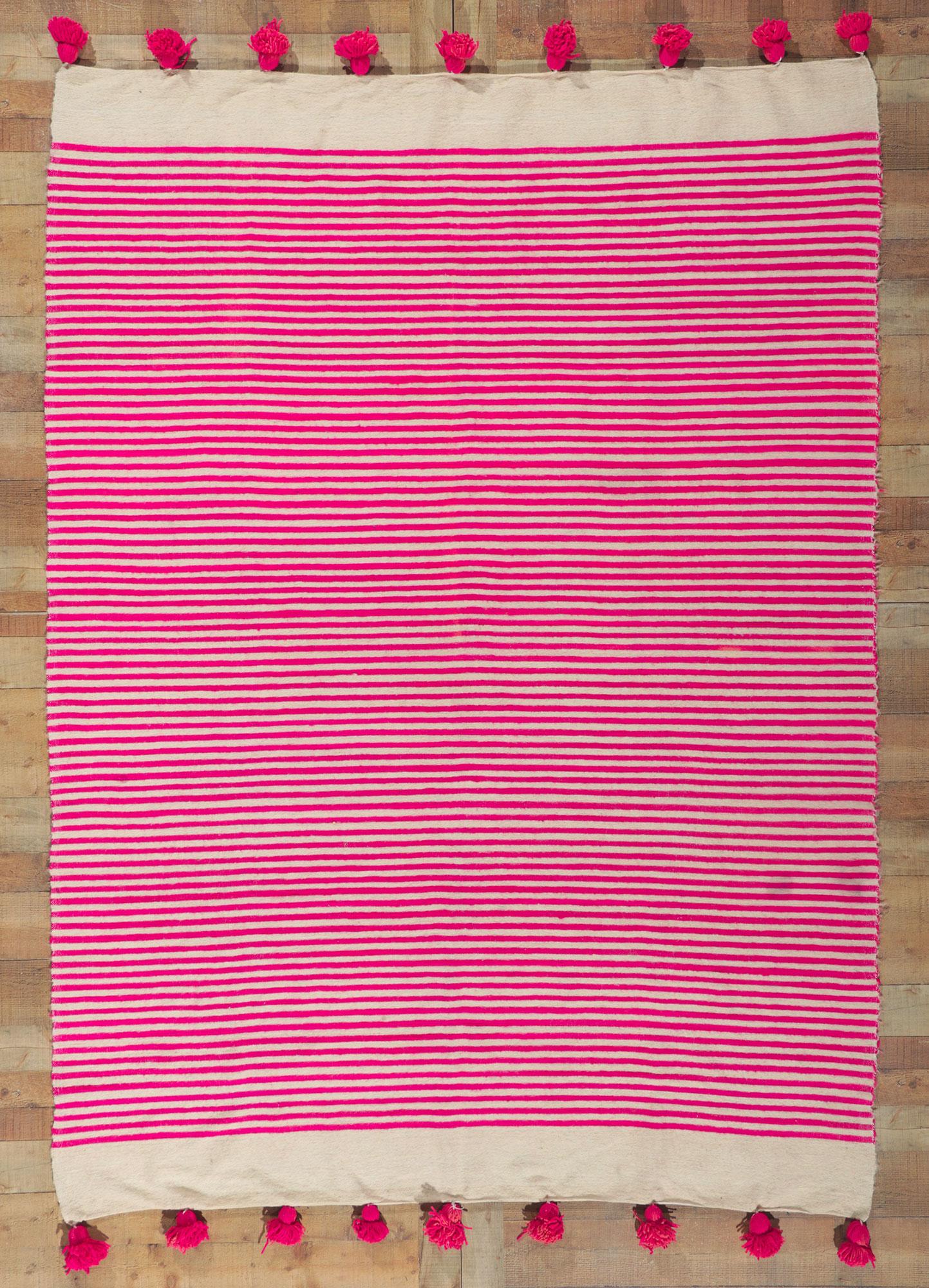 Vintage Berber Moroccan Kilim Rug with Hot Pink Stripes In Good Condition For Sale In Dallas, TX