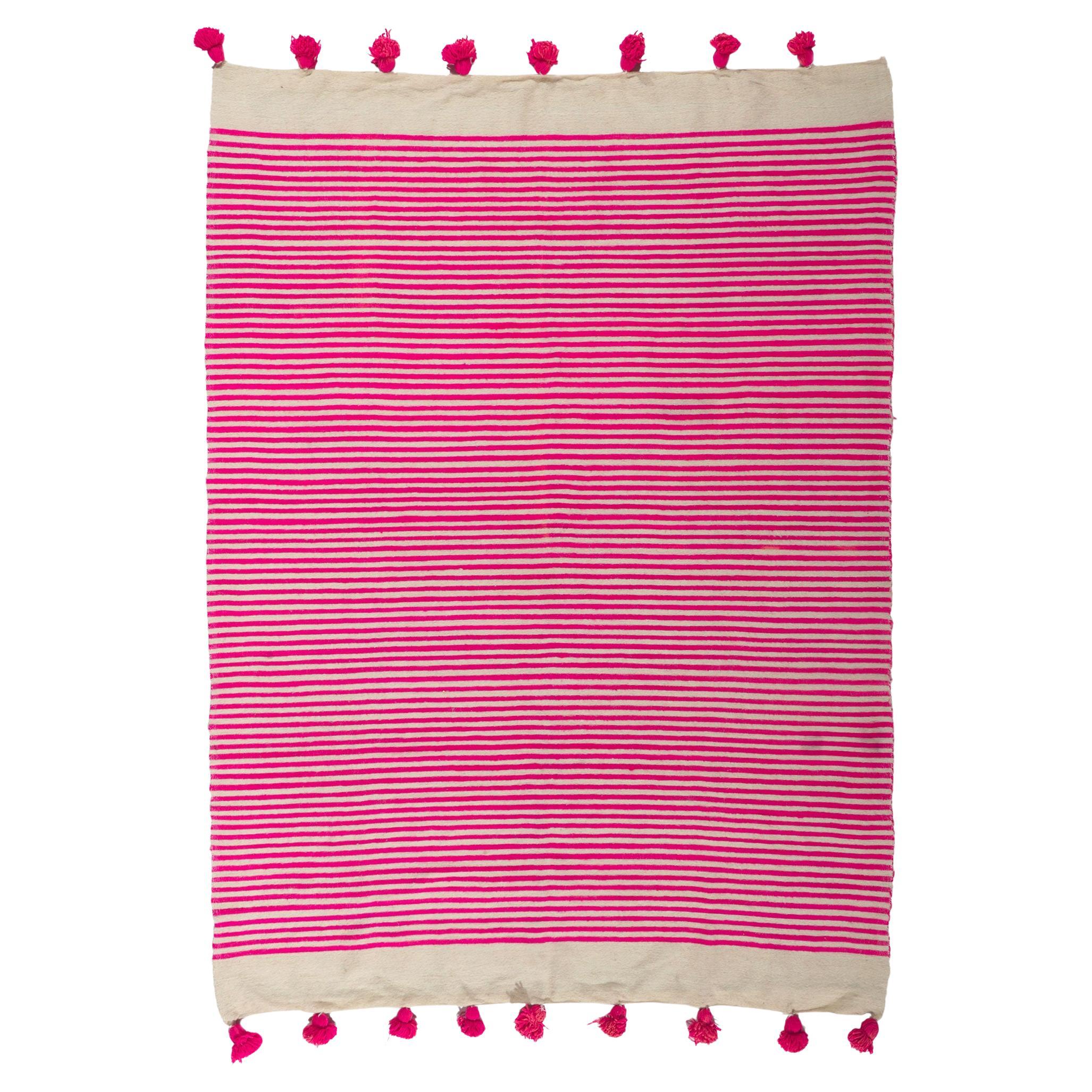 Vintage Berber Moroccan Kilim Rug with Hot Pink Stripes