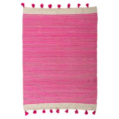 1980's Berber Moroccan Kilim Rug with Hot Pink Stripes