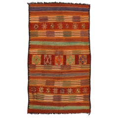Vintage Berber Moroccan Kilim Rug with Modern Cabin Style, Flat-weave Kilim Rug