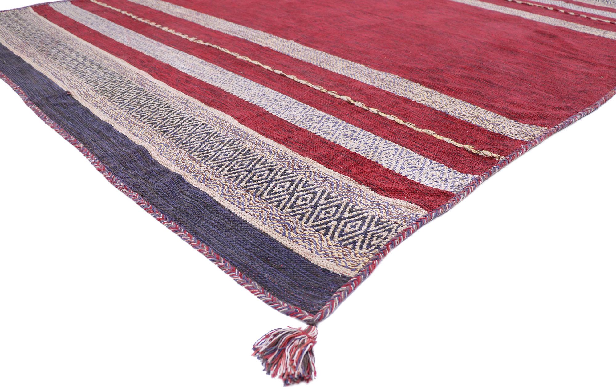 77786 Vintage Berber Moroccan Kilim Rug with Nautical Style 07'05 x 09'05. With its bold expressive design, incredible detail and texture, this hand-woven wool vintage Berber Moroccan Kilim rug is a captivating vision of woven beauty highlighting a