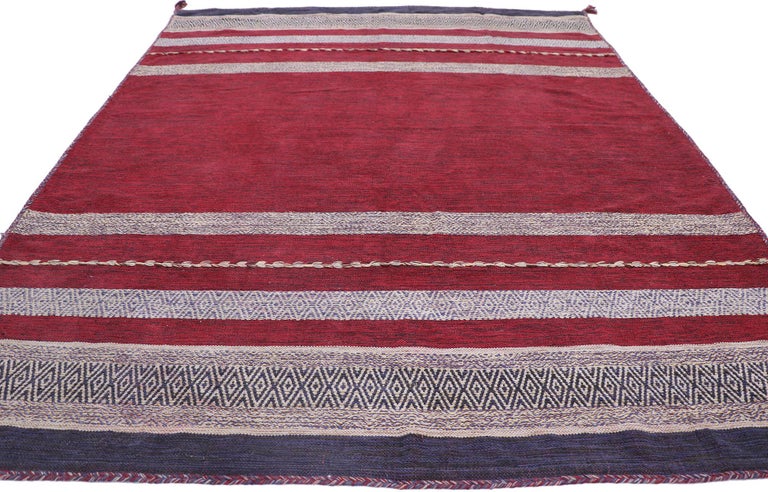 Hand-Woven Vintage Berber Moroccan Kilim Rug with Nautical Style For Sale