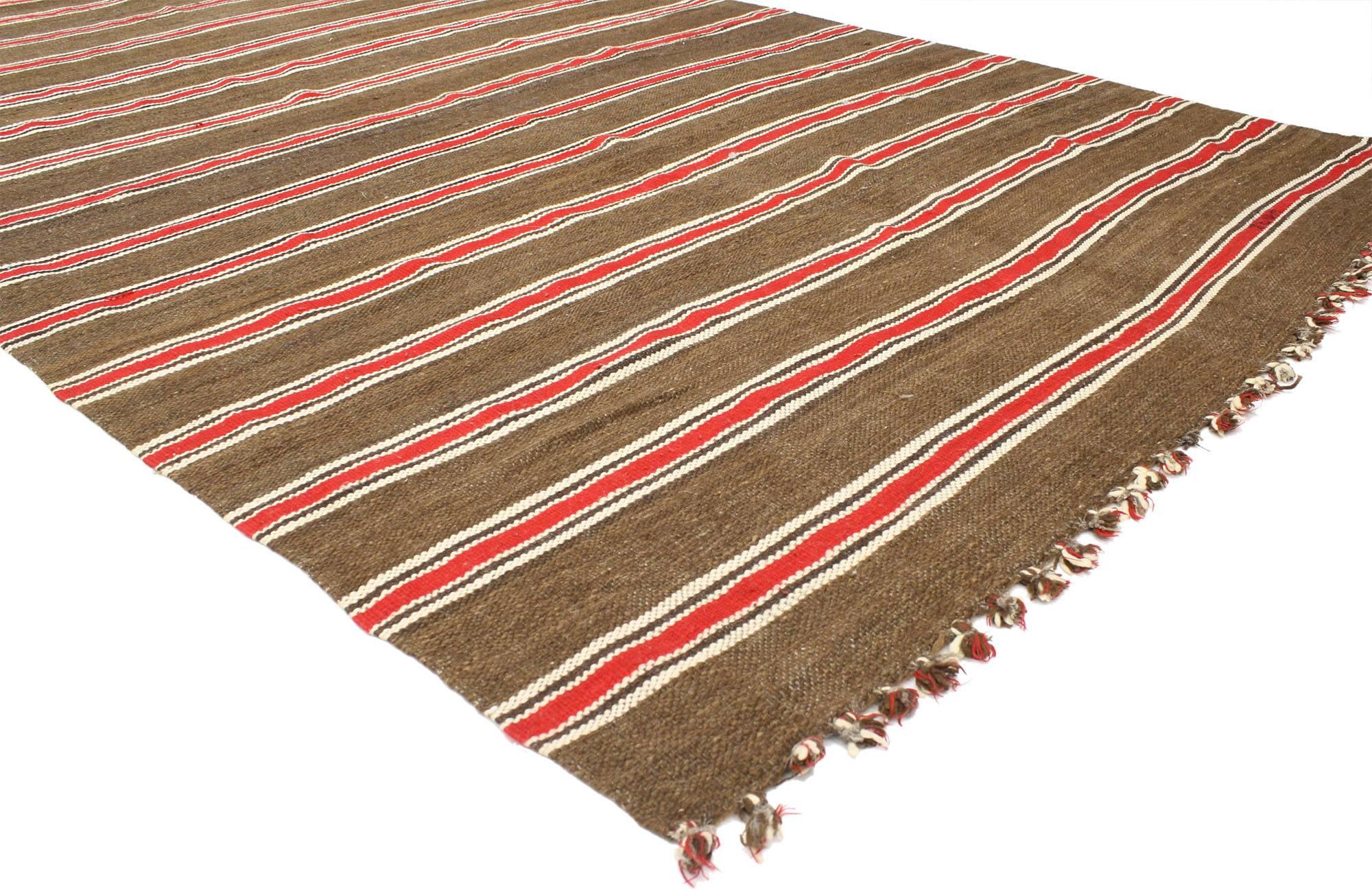 Hand-Woven Vintage Berber Moroccan Kilim Striped Rug, Wide Hallway Runner with Stripes