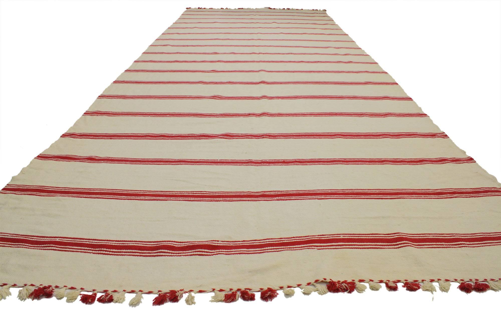 Wool Vintage Berber Moroccan Kilim Rug with Stripes and Modern Style For Sale