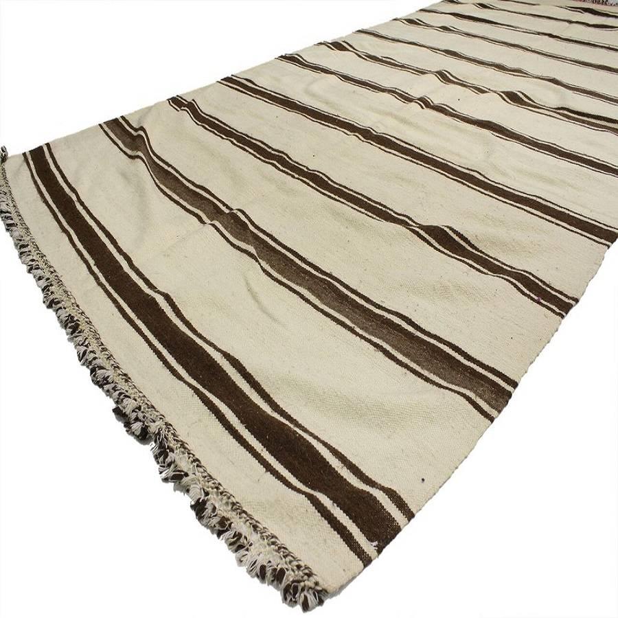 Hand-Woven Modern Striped Area Rug, Vintage Berber Moroccan Kilim Rug with Stripes