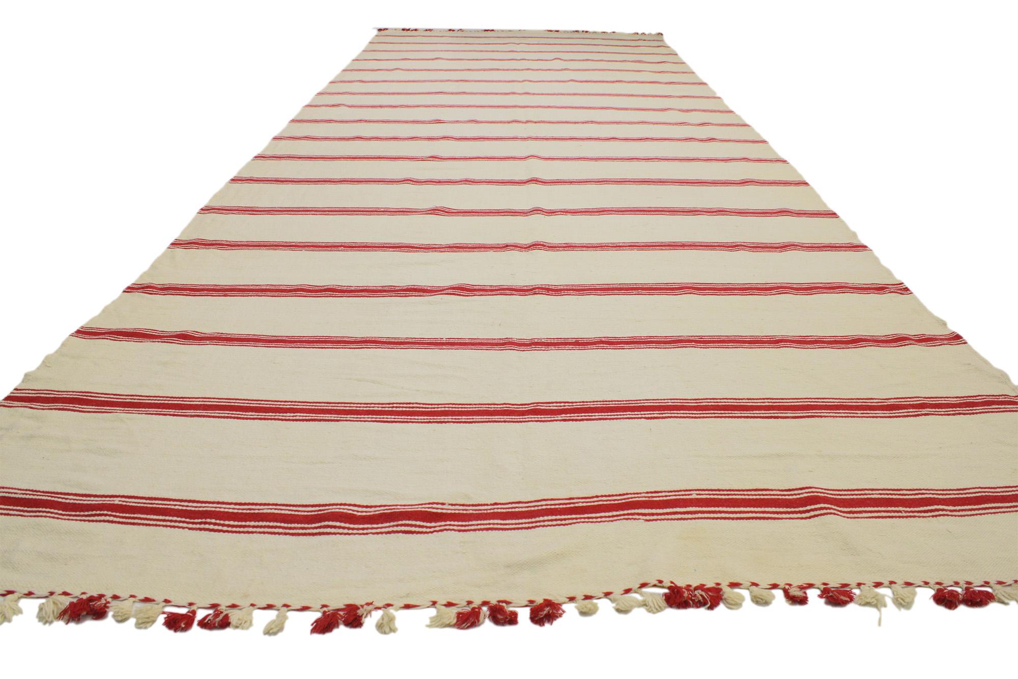 Hand-Woven Vintage Berber Moroccan Kilim Rug with Stripes and Modern Style For Sale
