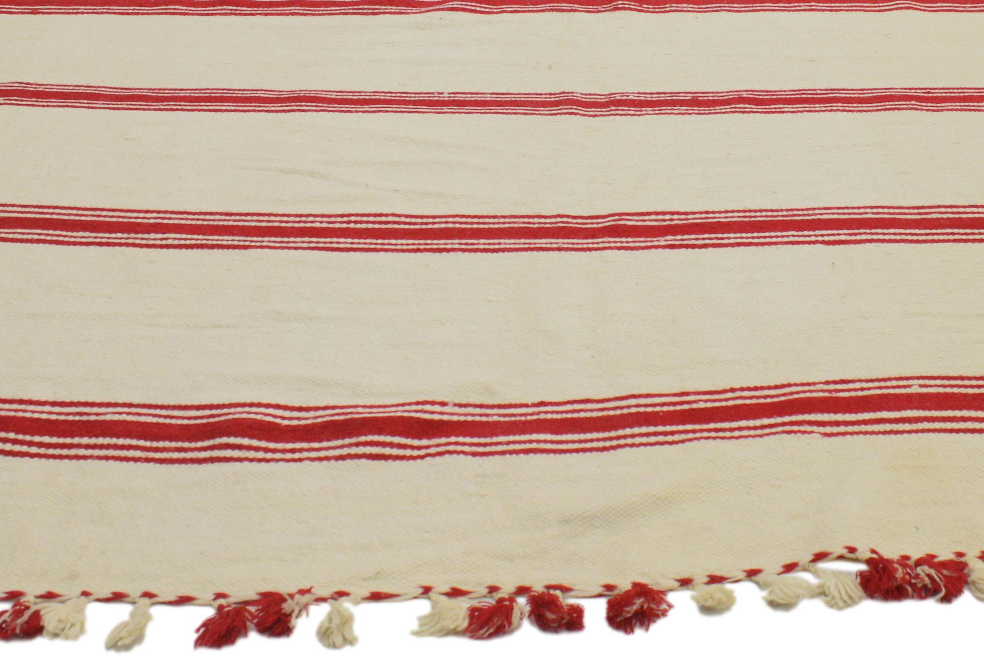20th Century Vintage Berber Moroccan Kilim Rug with Stripes and Modern Style For Sale