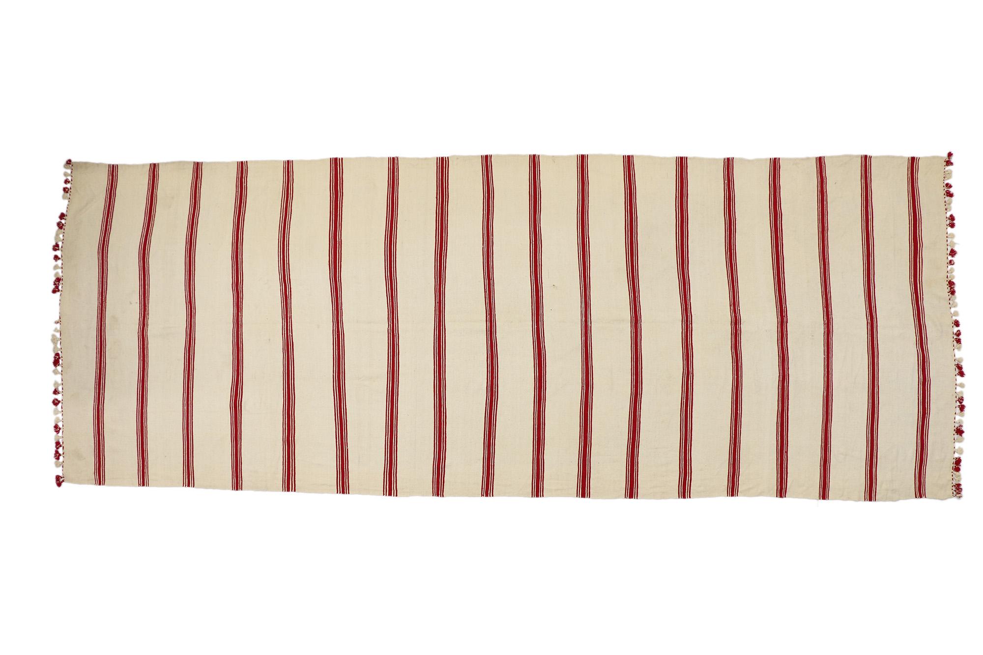 Wool Vintage Berber Moroccan Kilim Rug with Stripes and Modern Style For Sale