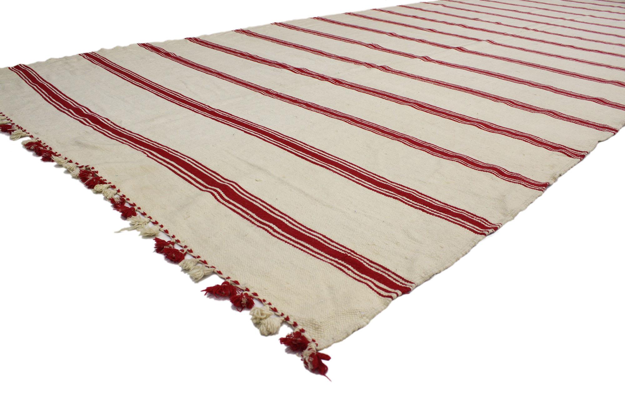 Hand-Woven Vintage Berber Moroccan Kilim Rug with Stripes and Modern Style For Sale