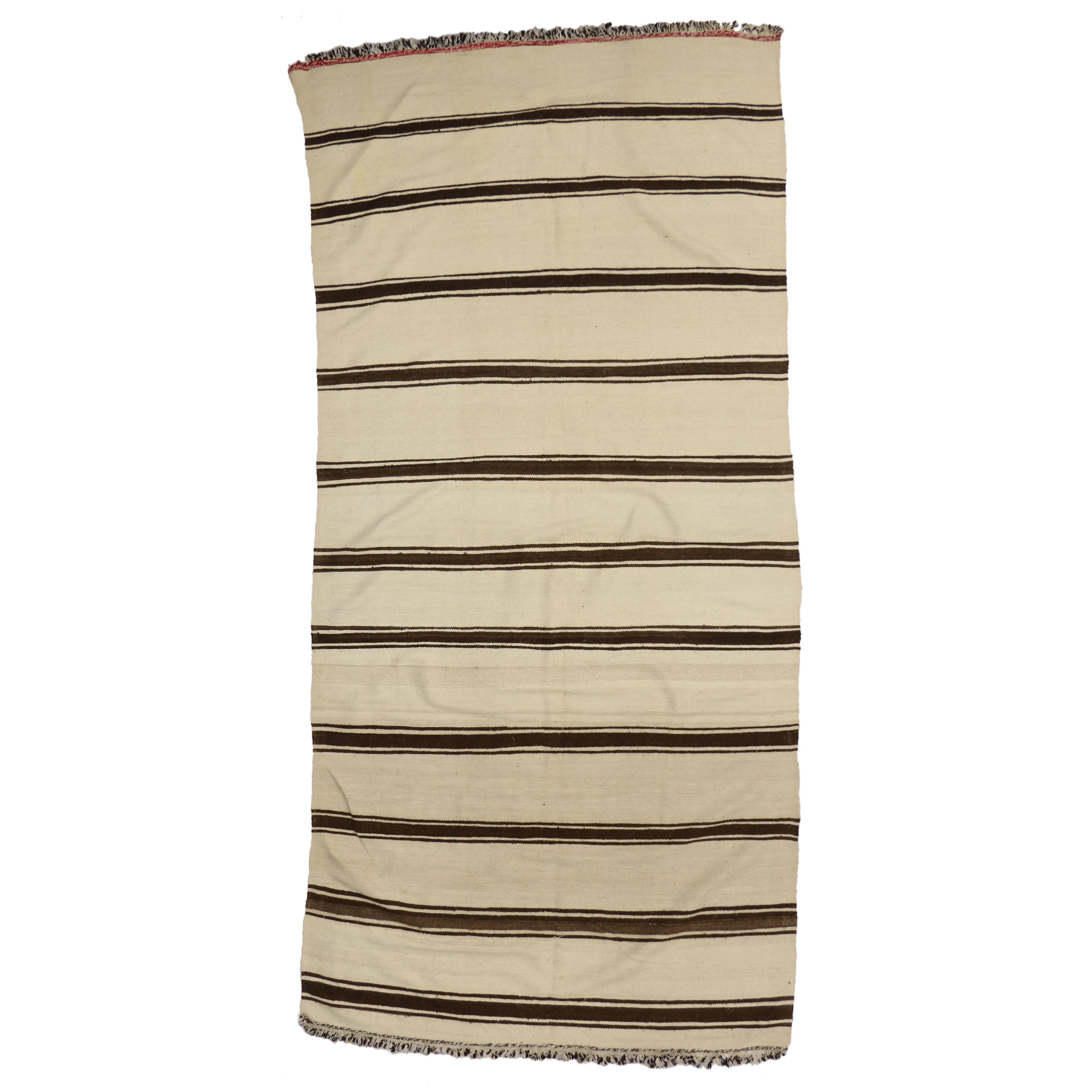 Modern Striped Area Rug, Vintage Berber Moroccan Kilim Rug with Stripes