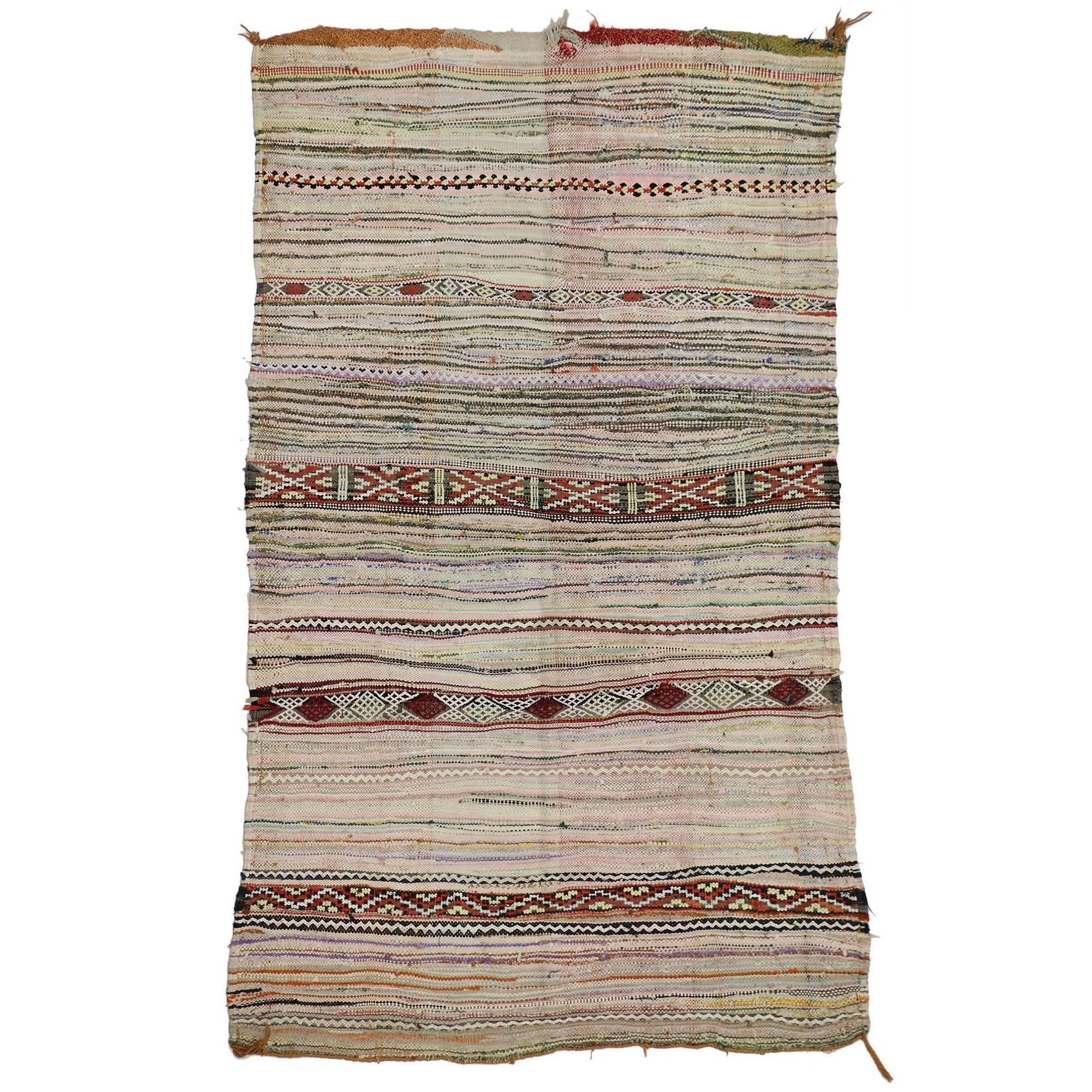 Moroccan Vintage FlatWeave Rug Pink and Green For Sale at 1stdibs