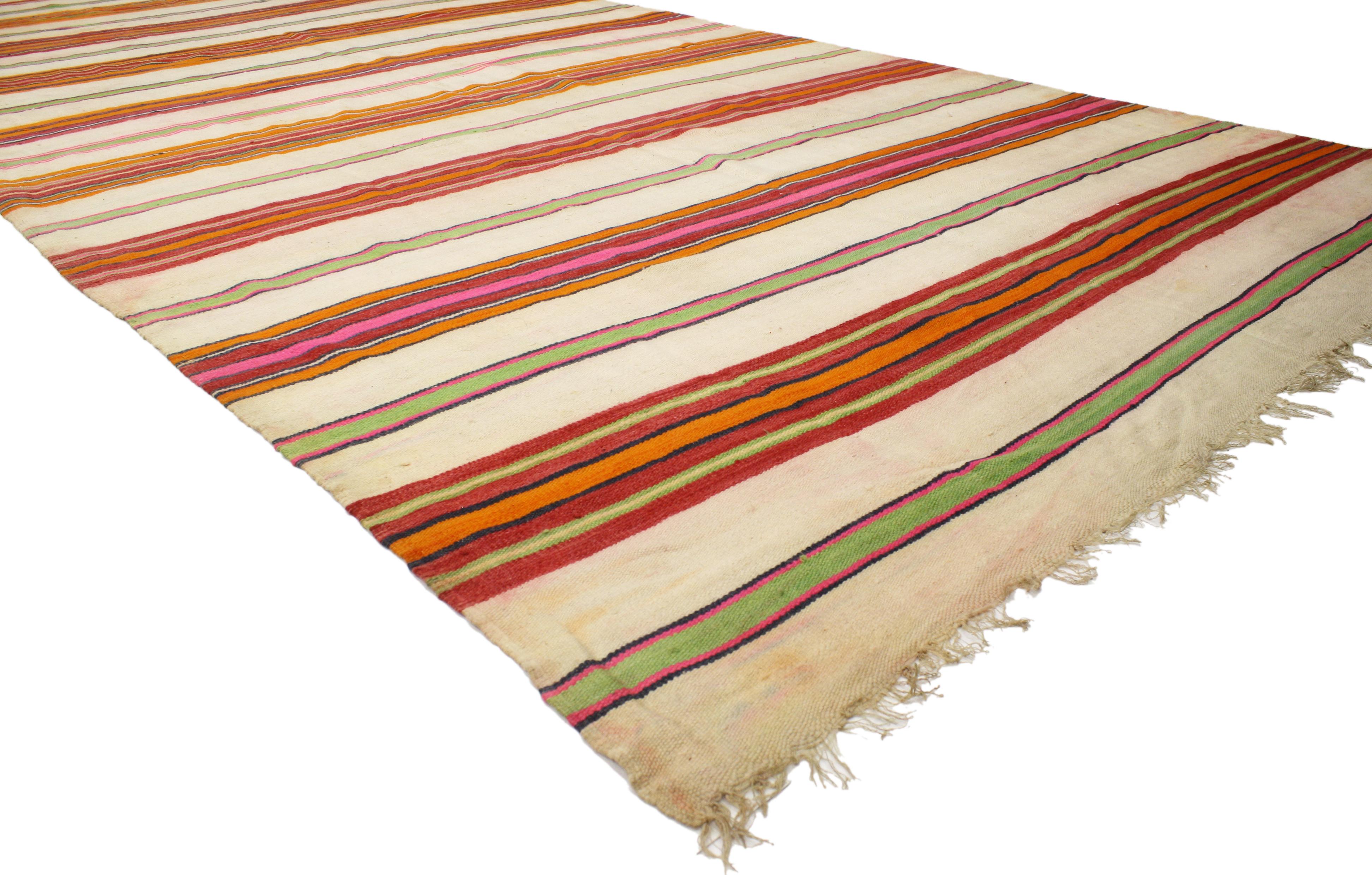 20th Century Vintage Berber Moroccan Striped Kilim Rug with Tribal Boho Chic Style For Sale