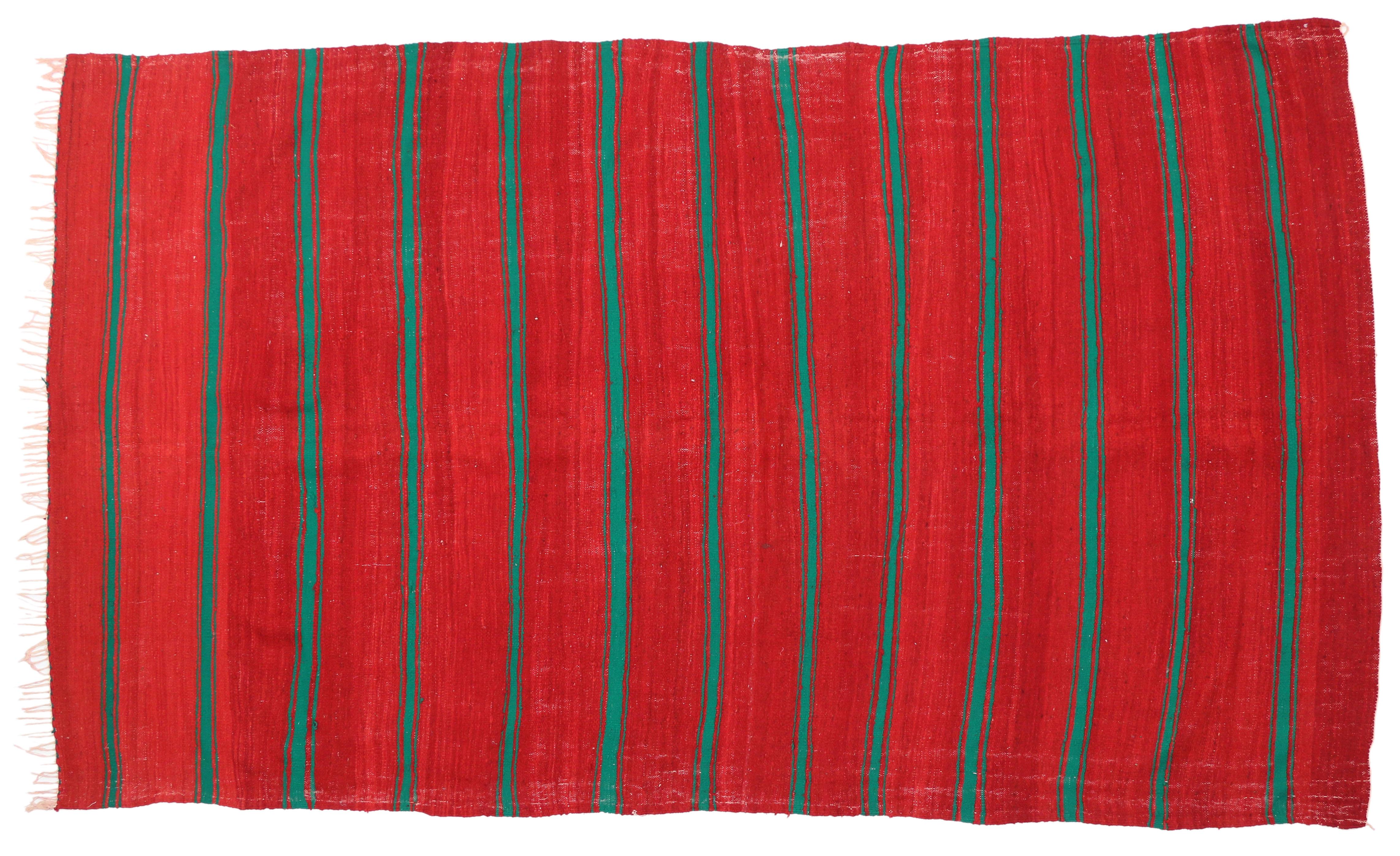 Vintage Berber Moroccan Kilim with Tribal Boho Chic Style, Red Flat-Weave Kilim In Good Condition In Dallas, TX