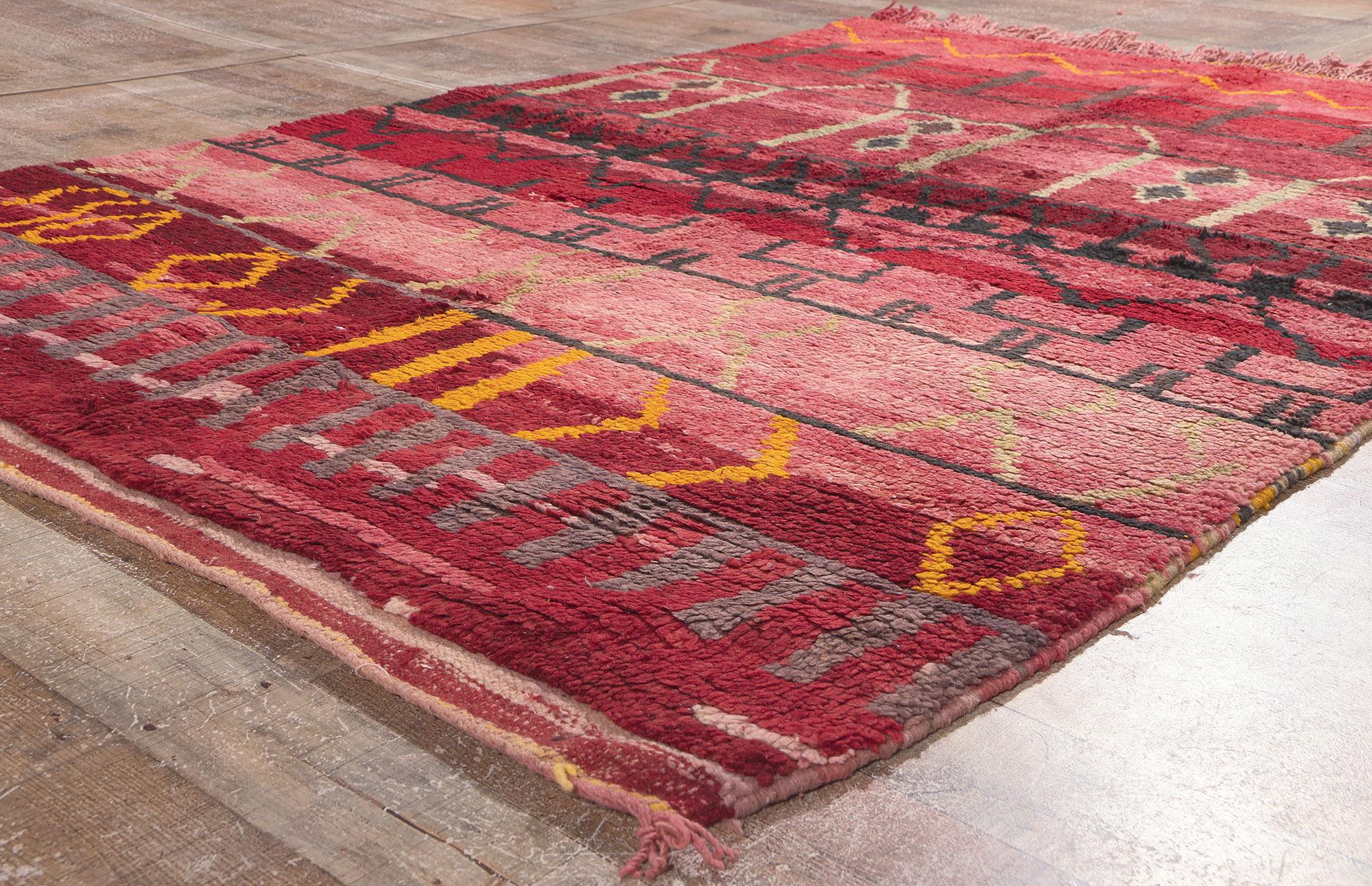 Wool Vintage Rehamna Moroccan Rug, Nomadic Enchantment Meets Maximalist Style For Sale