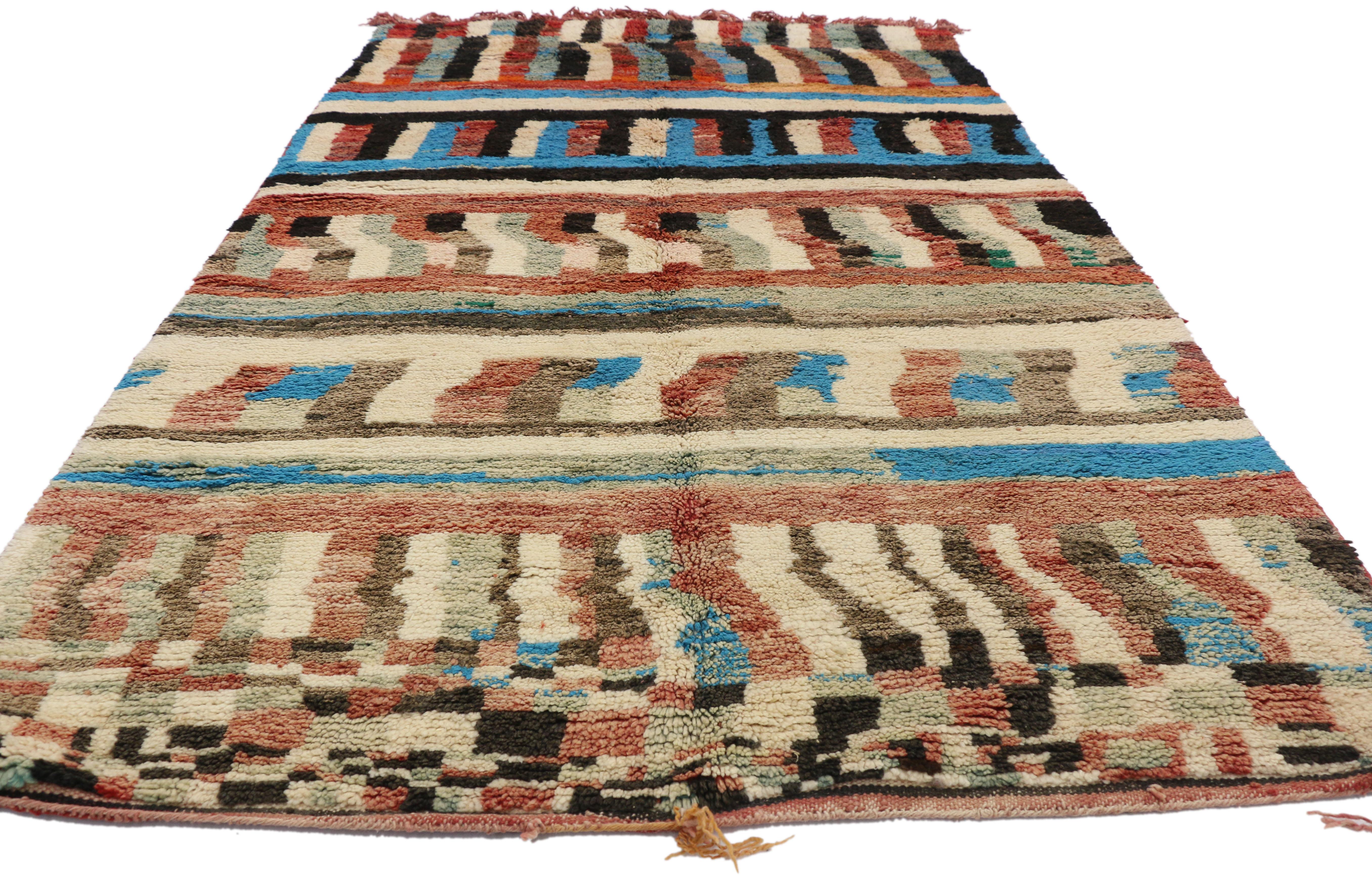 Hand-Knotted Vintage Boujad Moroccan Rug, Bohemian Meets Midcentury Bauhaus For Sale