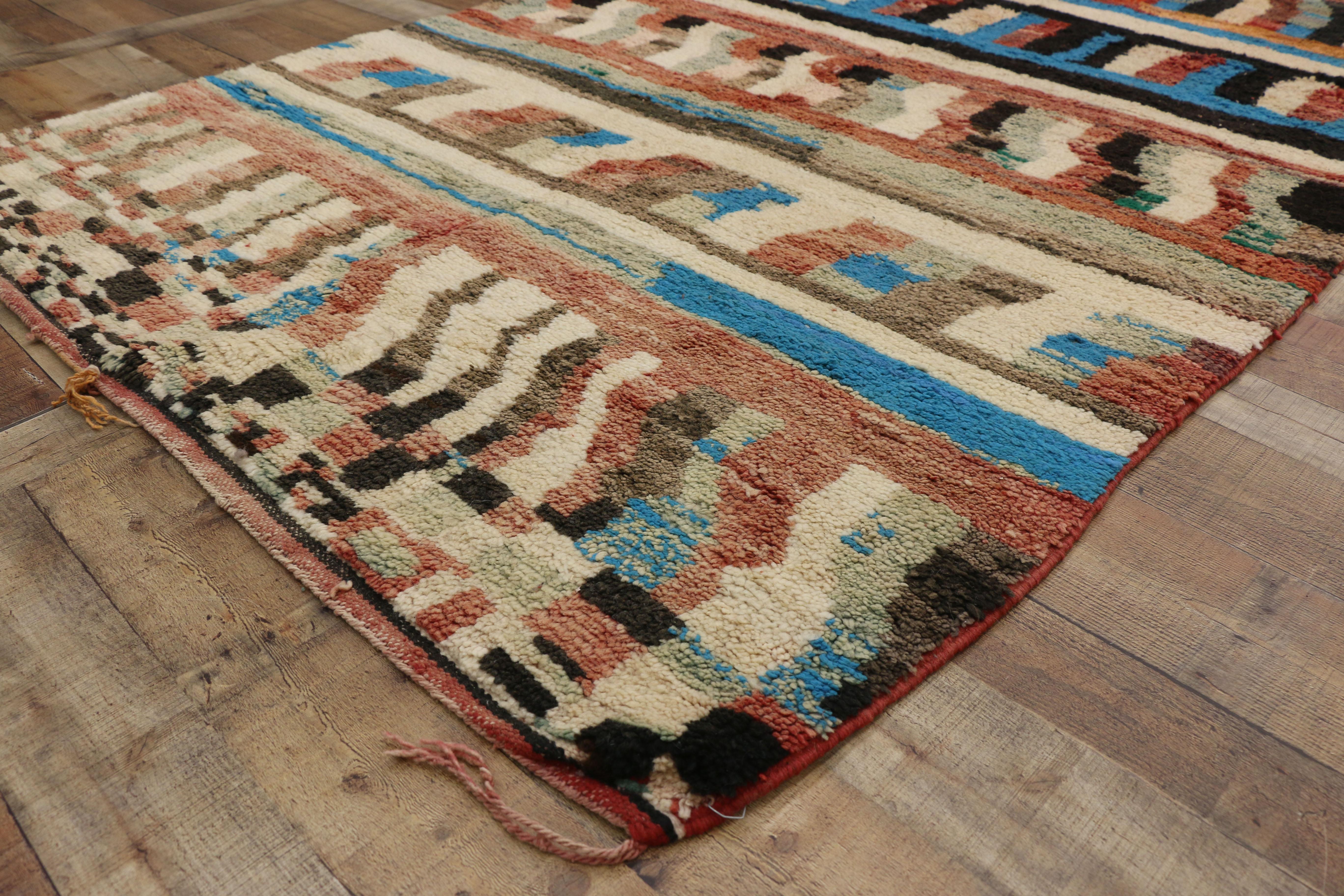 Wool Vintage Boujad Moroccan Rug, Bohemian Meets Midcentury Bauhaus For Sale