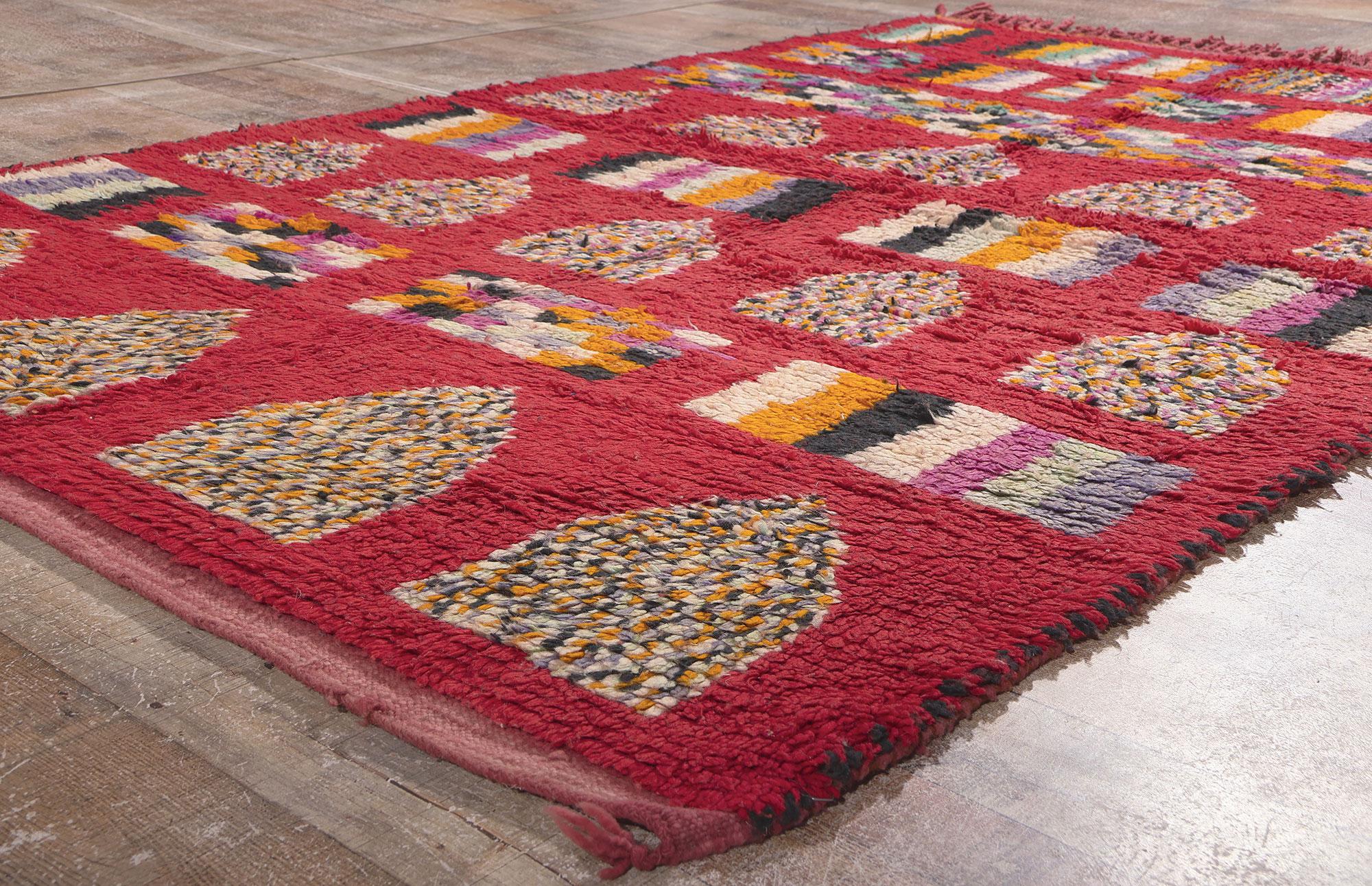 Wool Vintage Rehamna Moroccan Rug, Nomadic Charm Meets Abstract Expressionism For Sale