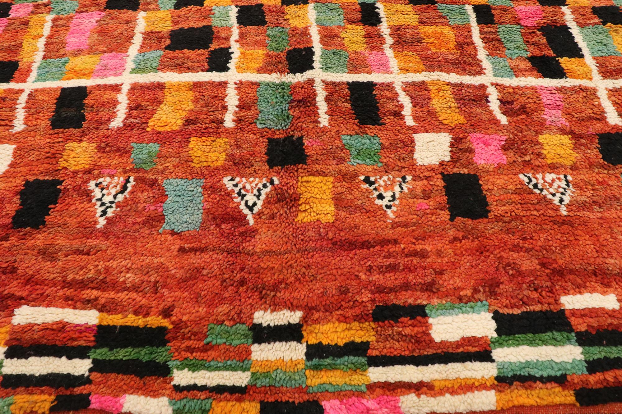 Hand-Knotted Vintage Boujad Moroccan Rug, Bohemian Meets Midcentury Bauhaus