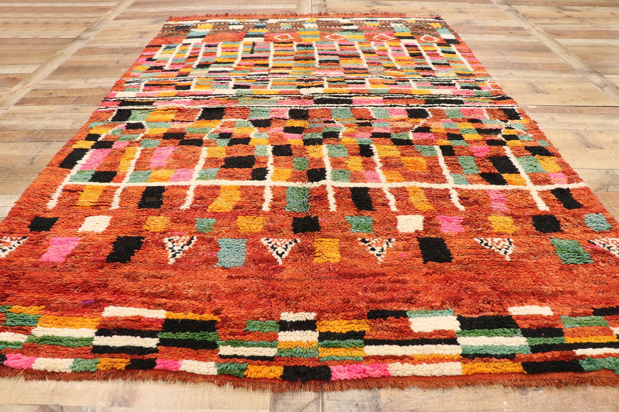 Wool Vintage Boujad Moroccan Rug, Bohemian Meets Midcentury Bauhaus